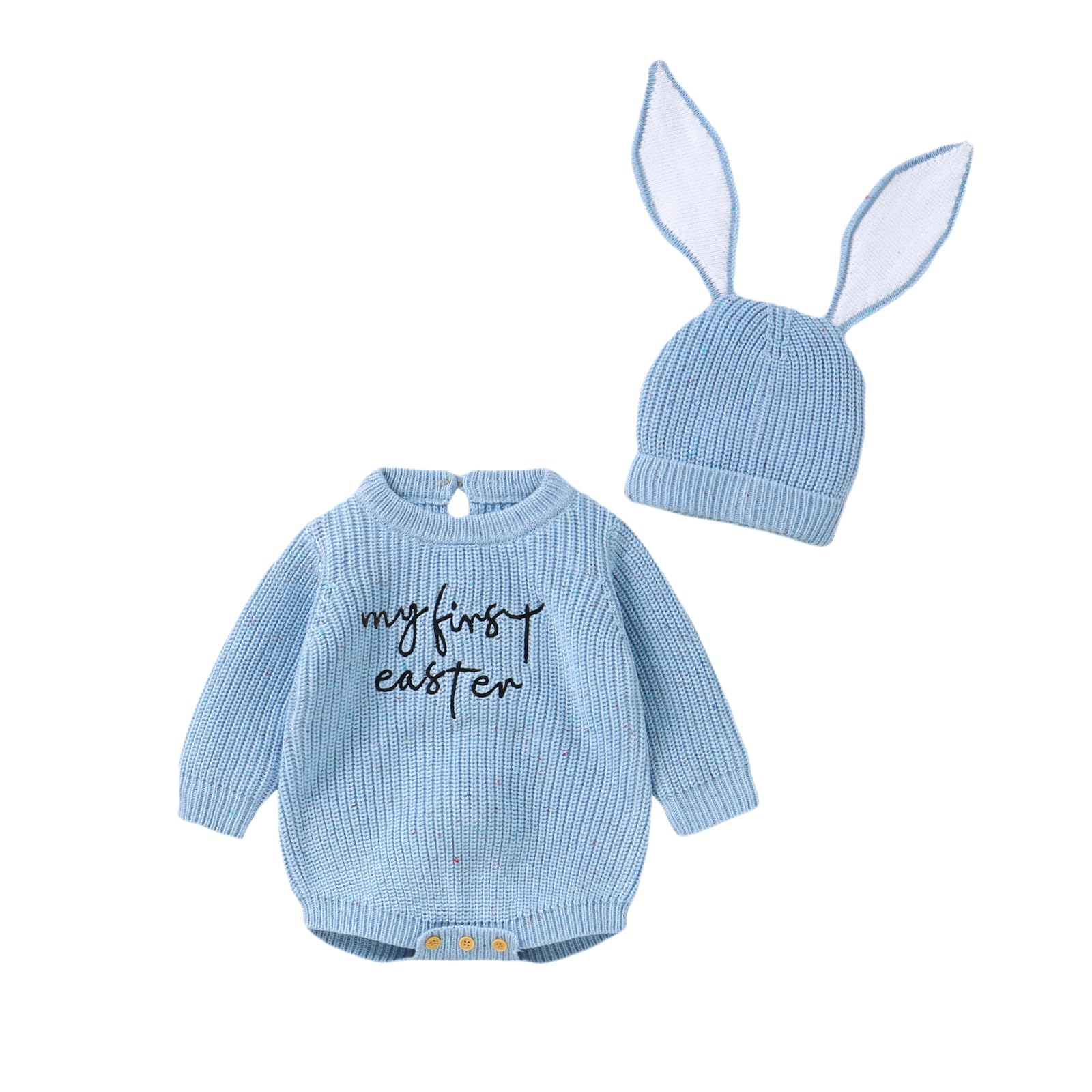 Amnnchya My First Easter Baby Girl Boy Outfit Newborn Knit Sweater Long Sleeve Oversized Pullover Sweatshirt Romper (Blue, 0-3 Months)