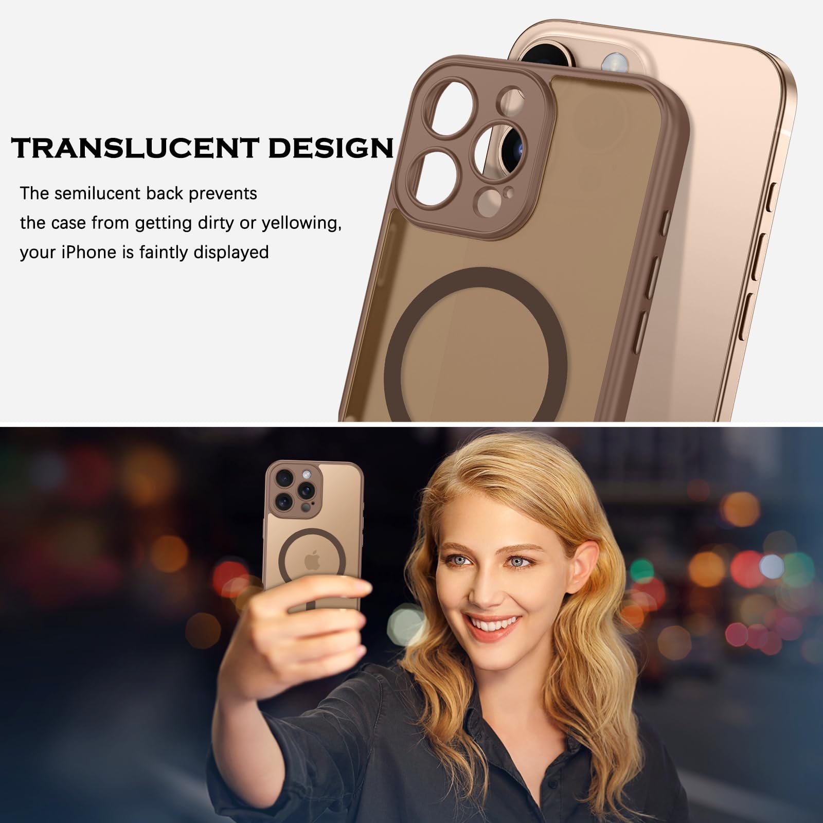 YINLAI Coque Pour IPhone 16 Pro, Magnétique Compatible Avec MagSafe, Etui Translucide Mat Arrière Housse Fine Protection Caméra Antichoc Anti-Rayures Case Pour IPhone 16 Pro 6.3",Titane Sable