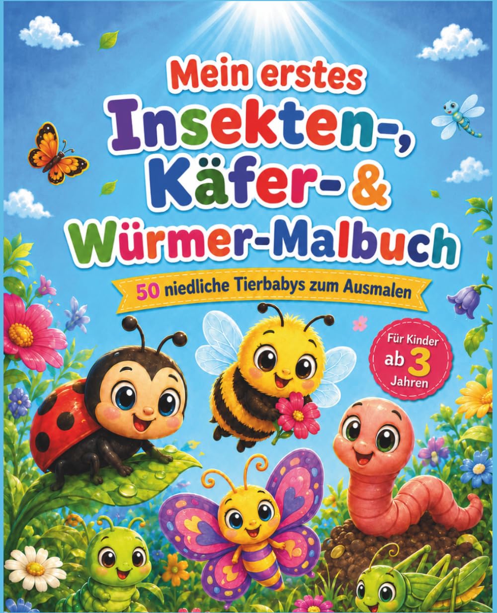 Mein erstes Insekten-, Käfer- & Würmer-Malbuch: 50 niedliche Tierbabys zum Ausmalen (Mein erstes Tierbaby-Malbuch)