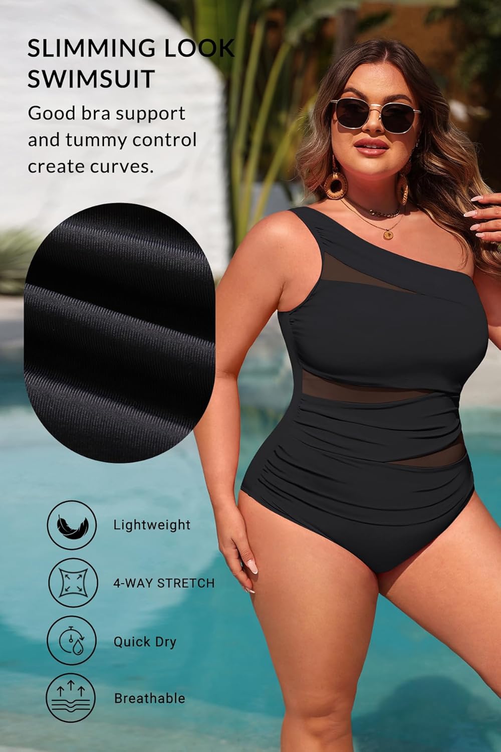 Aqua Eve Plus Size One Piece Swimsuit for Women Tummy Control Bathing Suits One Shoulder Swimwear - Image 5
