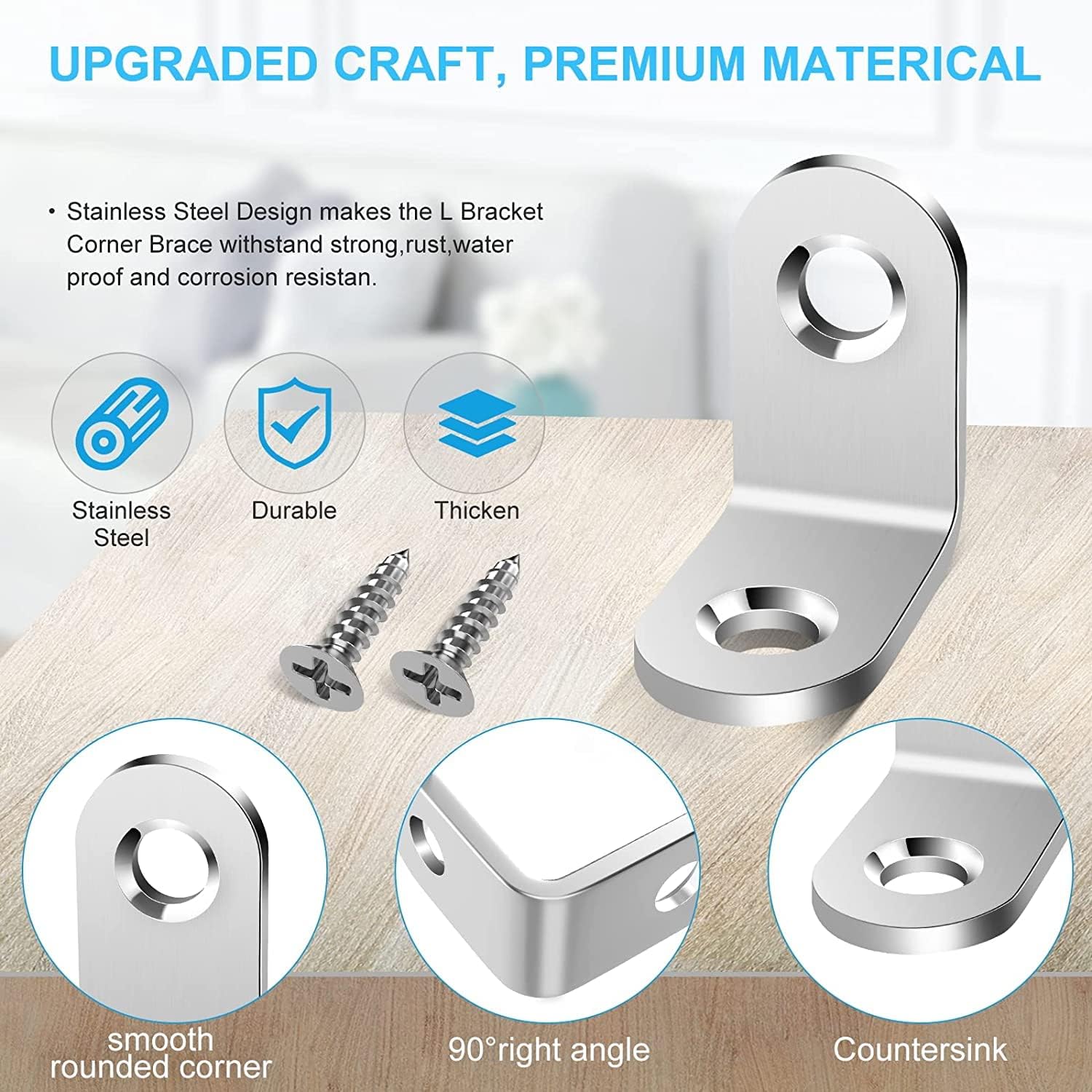 Stainless Steel L Clamp Bracket 20mm x 25mm with SS Screw | Heavy Duty Right Angle Corner Support | SS L Bracket for Furniture, Shelf & Cabinet Fixing (1 inch, Pack of 4) — Amazon image 3