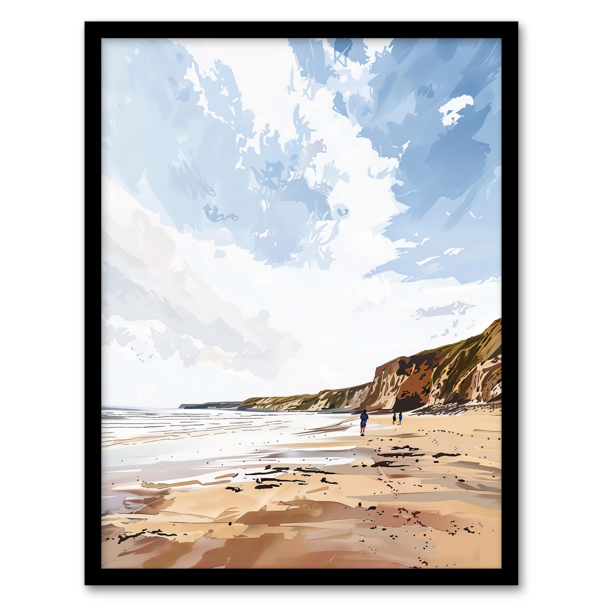 Artery8 Filey Beach Coastal Cliffs Landscape England Sky Living Room Artwork Framed Wall Art Print 18X24 Inch