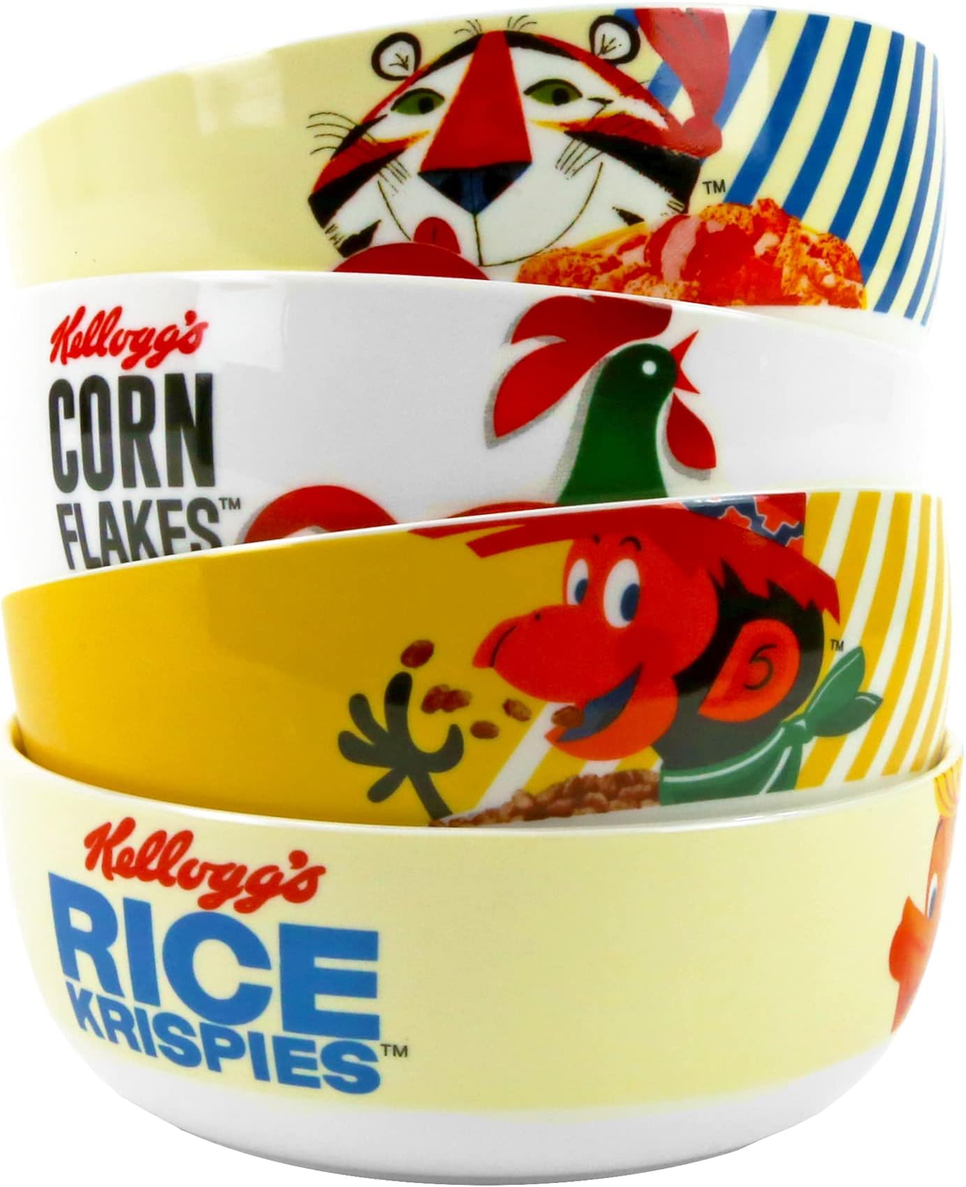 Kellogg's Porcelain Bowls, Set of 4, Retro Vintage Designs, 550 ml Capacity, Dishwasher Safe