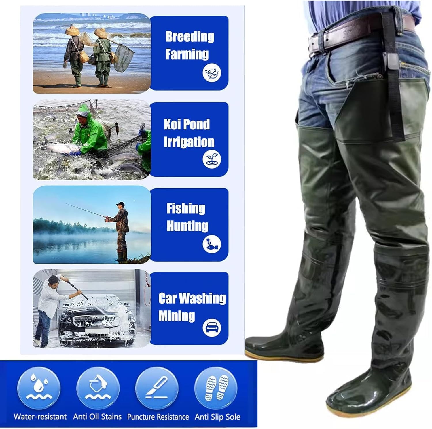 Wodoodporne i wytrzymałe Hip Waders Lekkie Buty Do Bioder Dla Mężczyzn I Kobiet, Gruba Podeszwa Oxford PVC Wodoodporne Buty Do Brodzenia Do Polowania Nawadniającego(5.5)