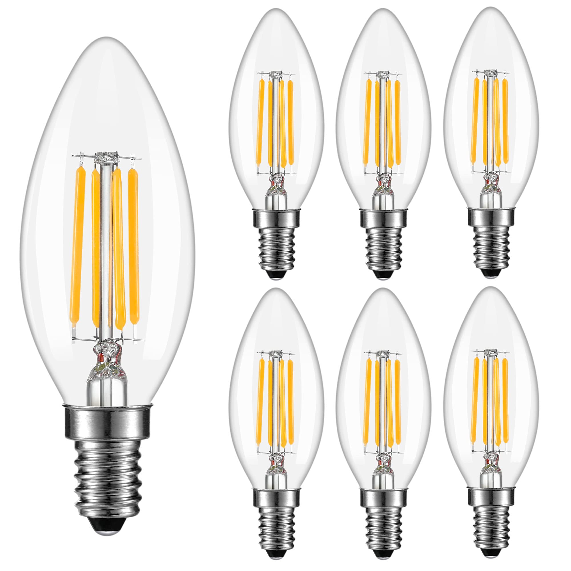 BDAYEK Led bulbs 6 Pack E14 Filament Candle Light Bulbs 2700K Warm White 6W C35 Small Edison Screw Candelabra 60W Incandescent