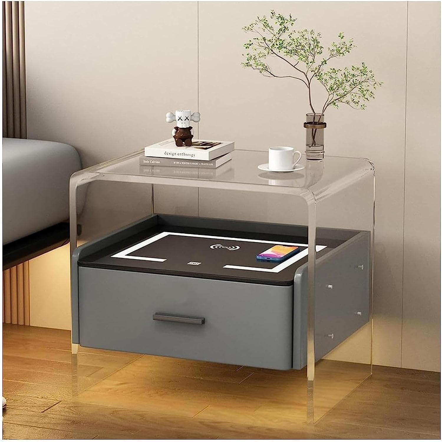 Table de chevet intelligente avec charge sans fil et LED pour un confort nocturne moderne