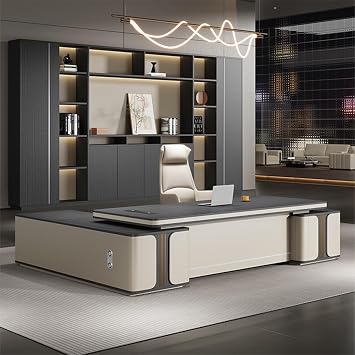94" Executive Desk - L Shaped Office Desk with Drawers, Modern Large Home Computer Table with Storage Shelves and Cable Management Box Gaming Study Table Business Furniture for CEO, Boss