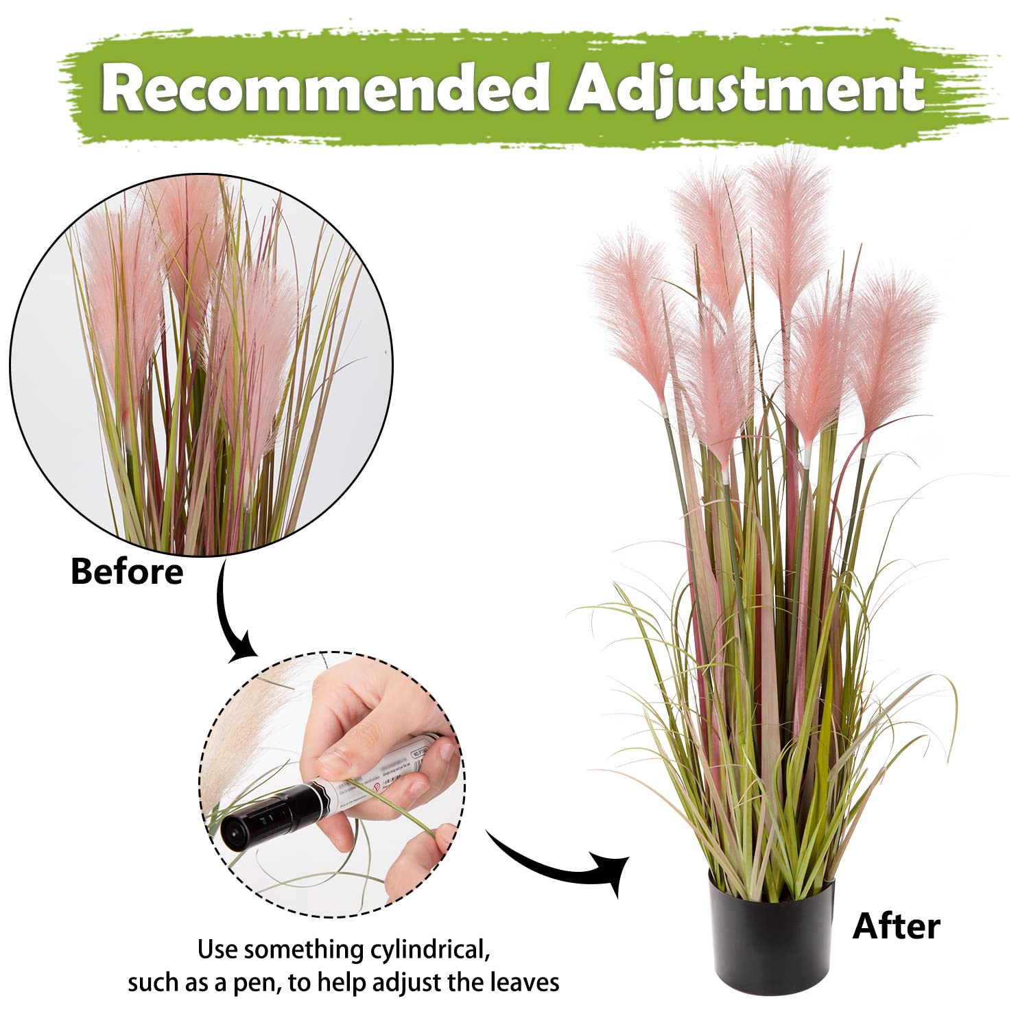 Hierba artificial de Pampas, hierba artificial alta, 100 cm, plantas artificiales grandes, plantas artificiales, hierba alta en maceta, plantas artificiales, hierba solitaria, planta decorativa