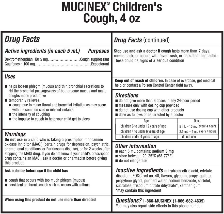 Mucinex Children's Cough Relief Liquid, Cherry, 4oz (2X4oz)