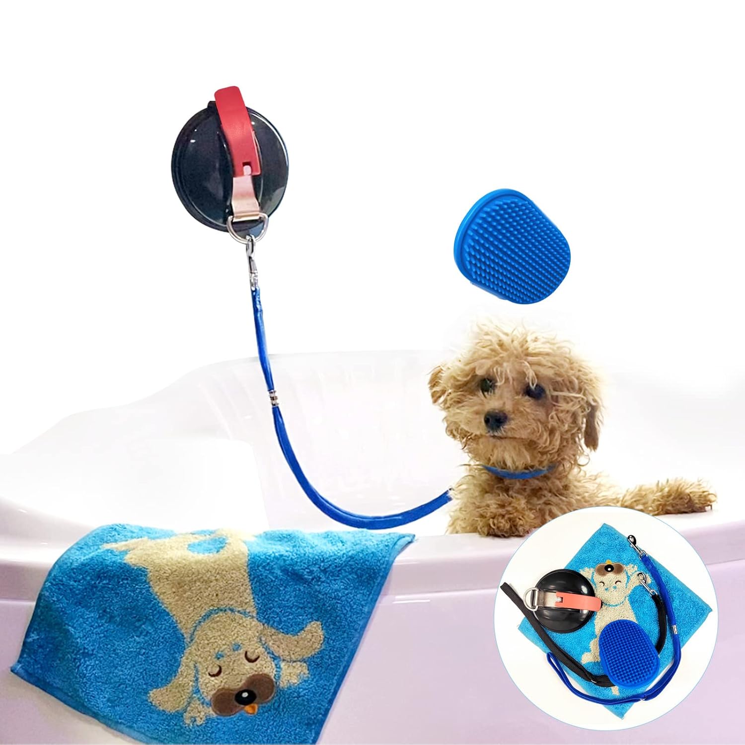 JA Best Products Dog Bath Tether with Soft Bath Brush and