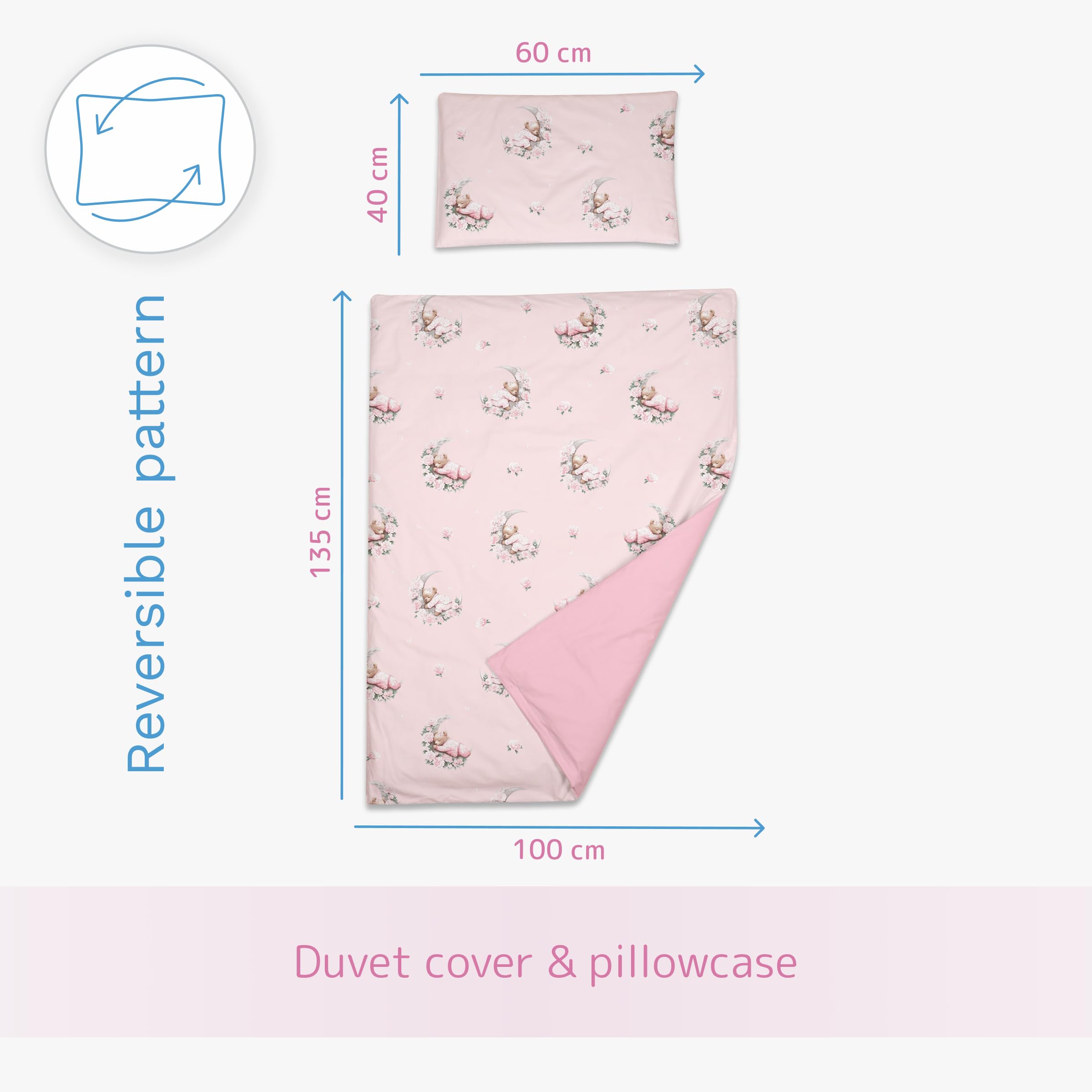 Baby Comfort 2 Piece Bedding Set 135x100 cm Duvet Cover & Pillowcase for Toddler Cot Bed 12M+ (Blooming moon) - Image 4