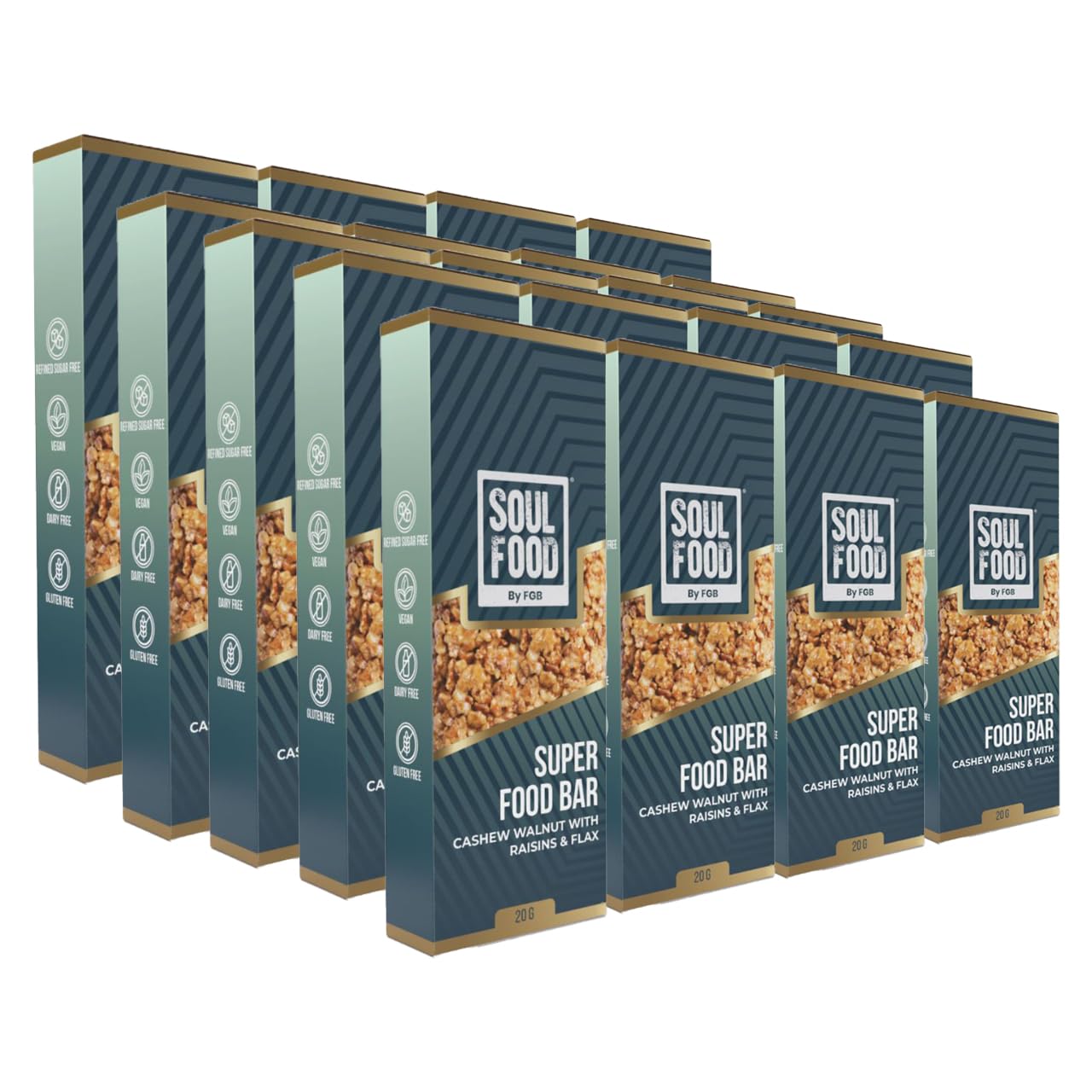 Soul FoodNutrient-Dense Superfood Nuts & Seeds Bar with Cashews and Walnuts 20g - Pack of 25