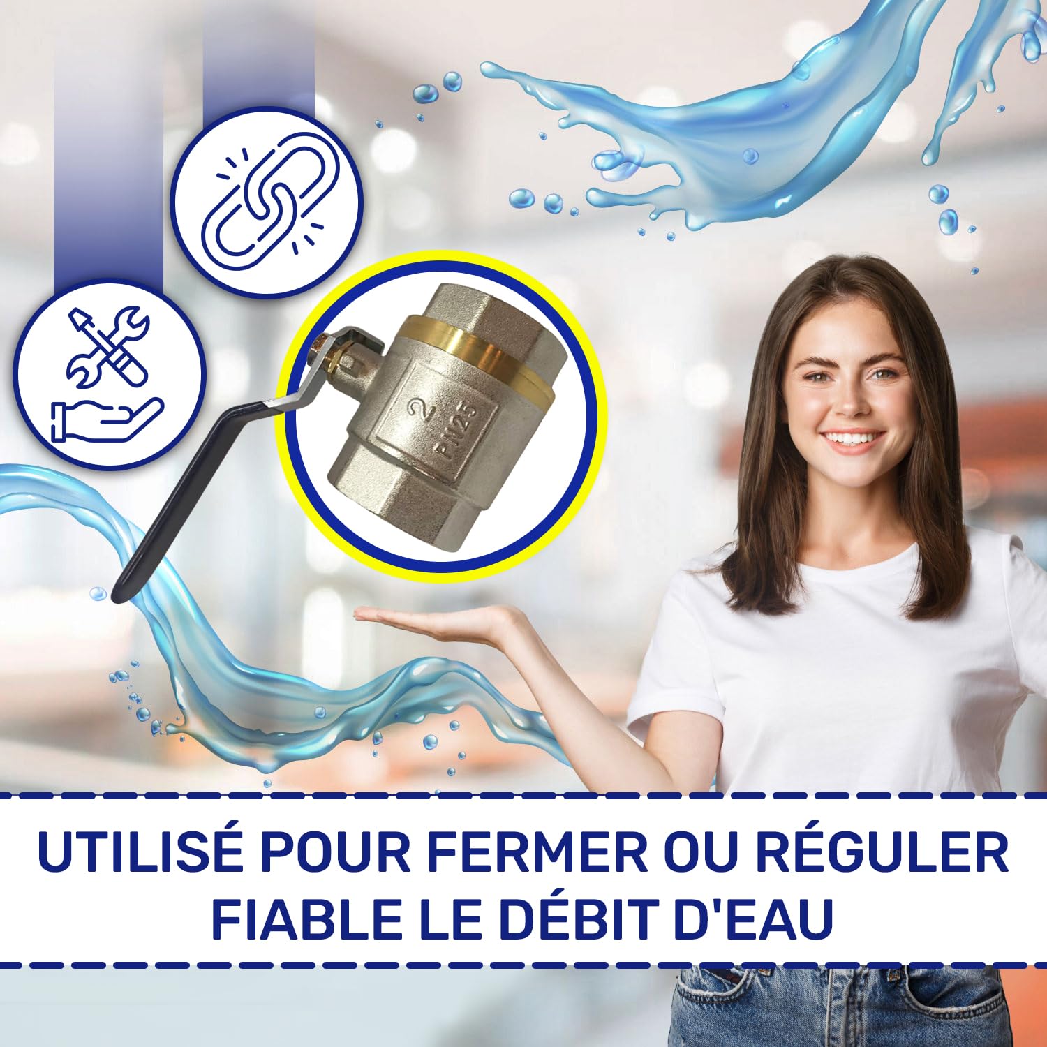 Vanne Sphérique avec Filetage Femelle des Deux Côtés 2" en Laiton | avec Joints PTFE - Garantie de 10 Ans - MONTERAL
