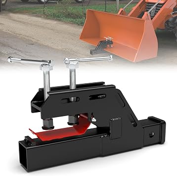 New Upgraded Tractor Clamp on Trailer Hitch, Clamp-on Tractor Bucket Hitch 2" Receiver Adapter for Kubota Deere Bobcat Attachment Accessories