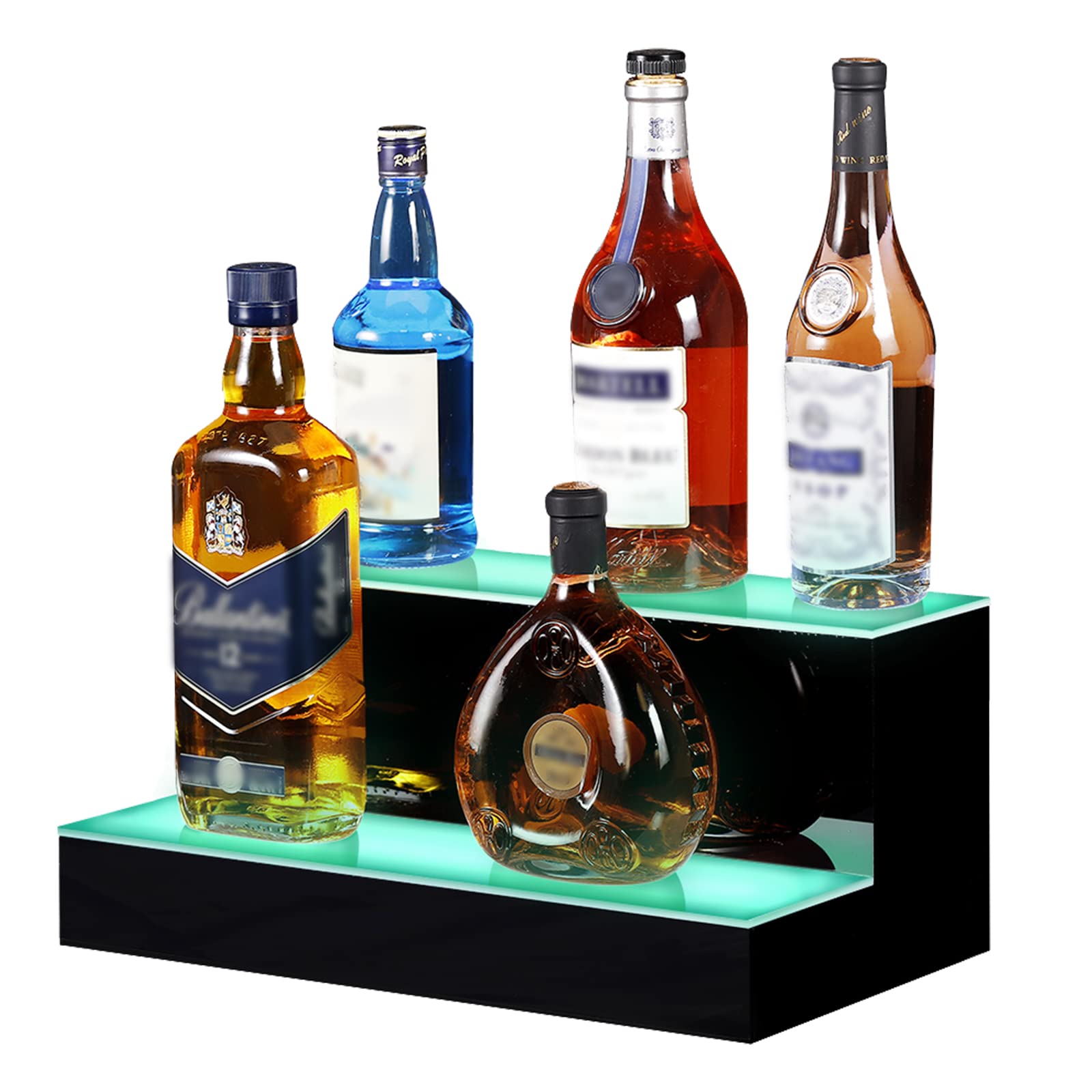 MESAlLUP Acrylic 16 Inch 2 Tier LED Liquor Bottle Display Shelf, Lighted Bar Shelves with APP or Remote Control, Mulit Color Lighting for Home Mini Bars Decor, Restaurants &amp; Party Use