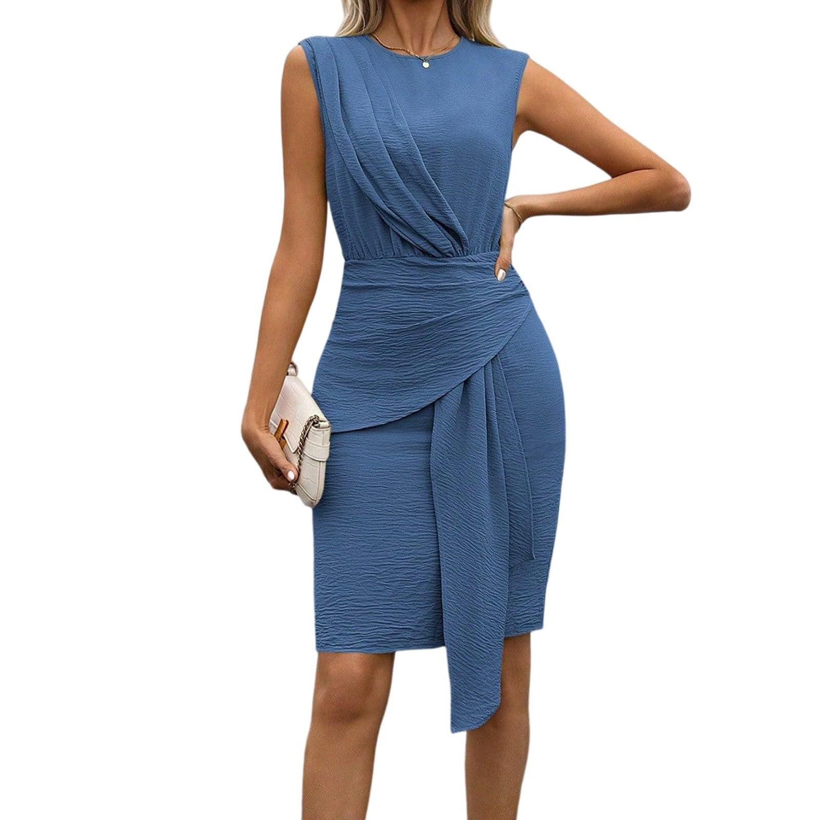 Maxi Dresses for Women 2025 Formal Sleeveless Mock Neck Wrap Side Slit for Wedding Guest Cocktail Party Plus