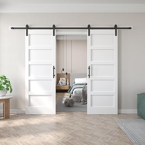 Miniatura 1 de Fredbeck Puerta de granero blanca doble 30 (puerta de granero de 60 con kit de hardware de 11 pies incluido