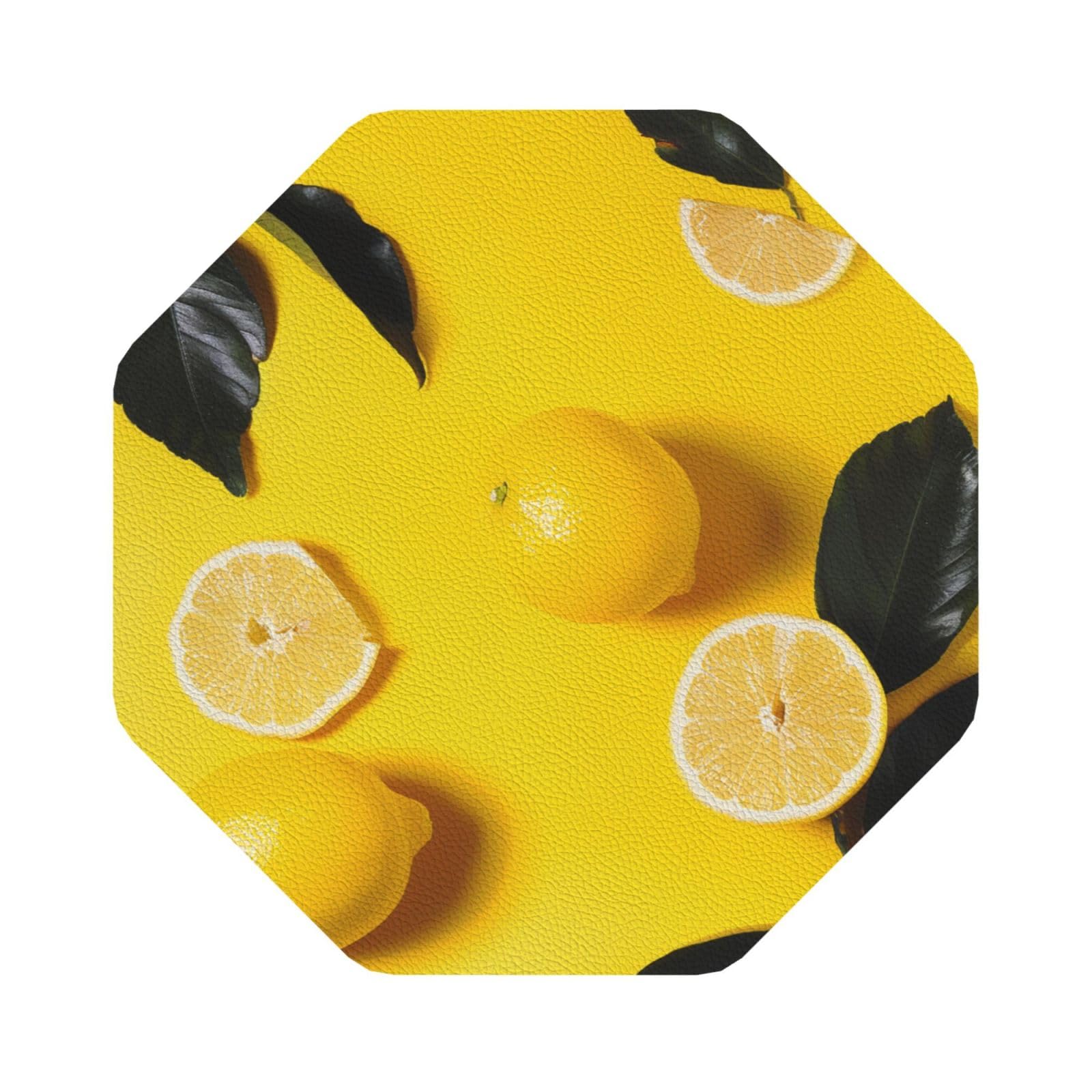 Yellow Lemon print Print Leather Coaster Set of 6, Octagon Coasters Table Decorative Coffee Cup Beverage Coasters Wine Beer Bar Coasters for Hot Drinks Table Protection