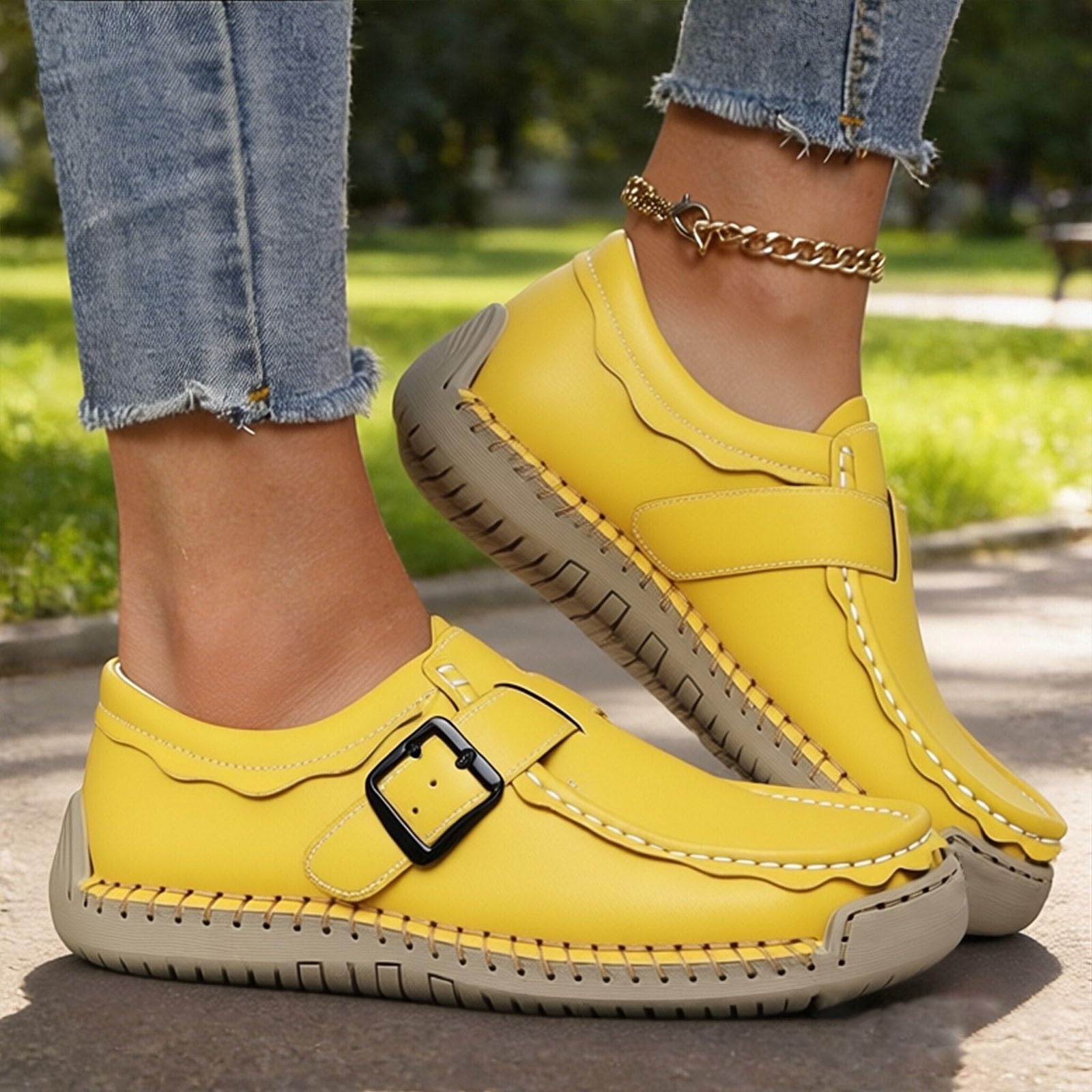 Generisch Slip In Sneaker Damen Sommer Slipper Leder Flachschuhe