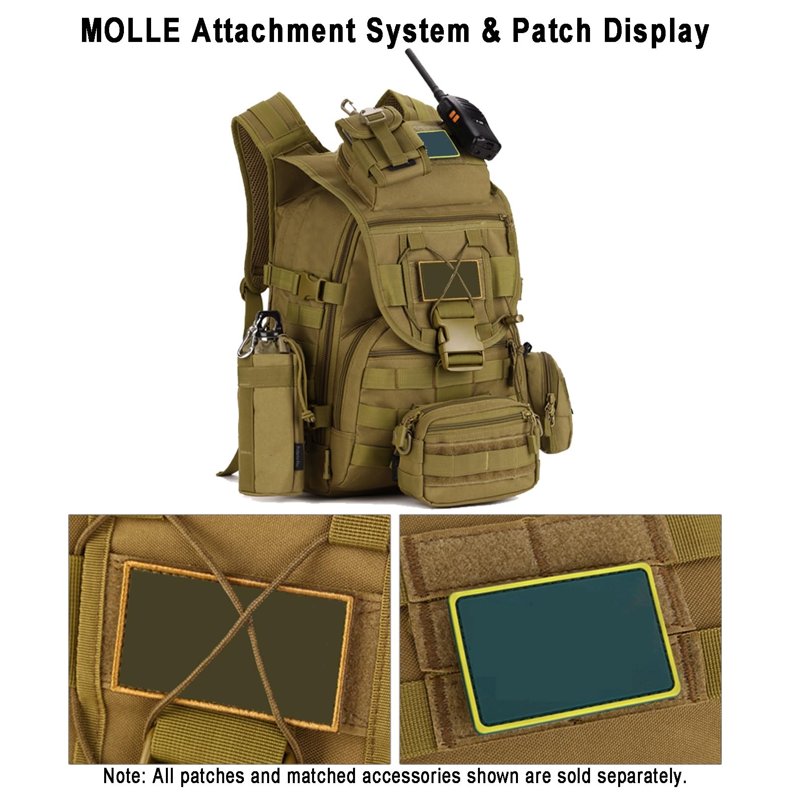 Borsa Tattica, Zaino Outdoor, Sacco da Trekking | 40L Grande Capacità Impermeabile Antiusura MOLLE Zaino EDC Quotidiano per Viaggio Escursionismo e Caccia.(Green)