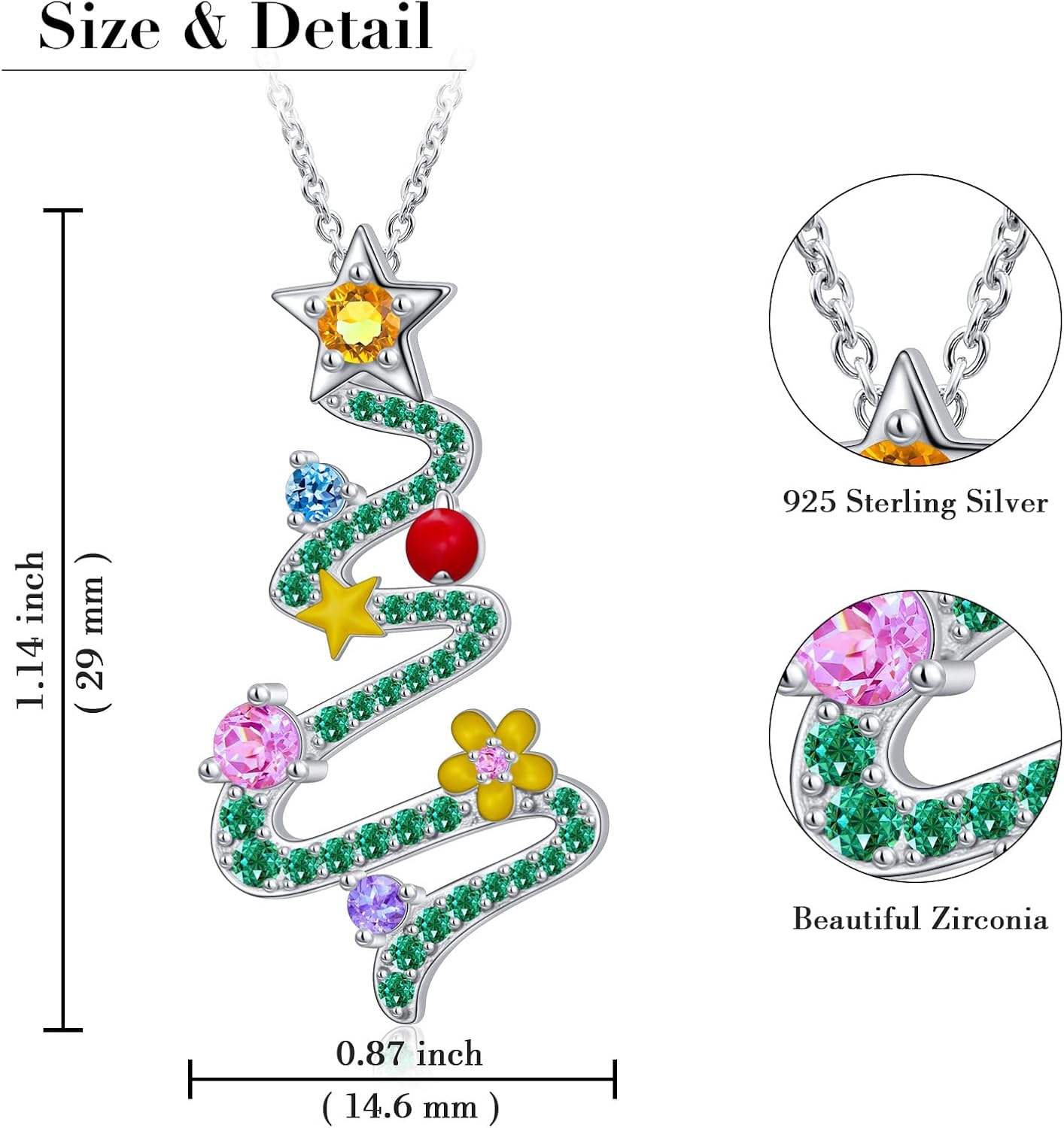 925 Sterling Silver Christmas Tree Pendant Necklace Cubic Zirconia Necklace Christmas Birthday Jewelry Gifts for Women - Image 5