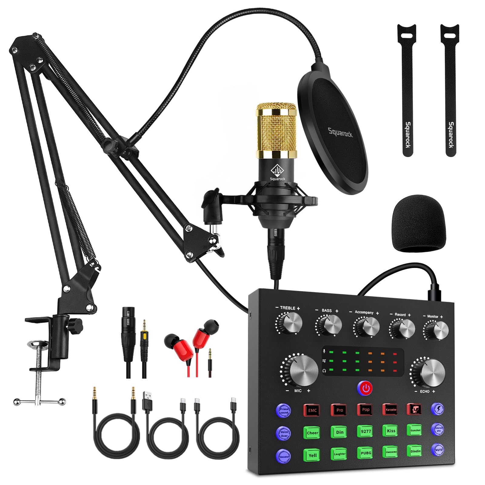 Podcast Equipment Bundle,Voice Changer with Studio Microphone Podcast Microphone BnndlePerfect for Streaming Singing Gaming, V8S Gold