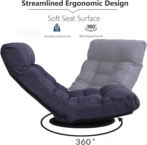 Miniatura 3 de Silla giratoria de 360 grados para juegos, silla de piso plegable con respaldo ajustable, tumbona acolchada para interiores con taburete, sofá