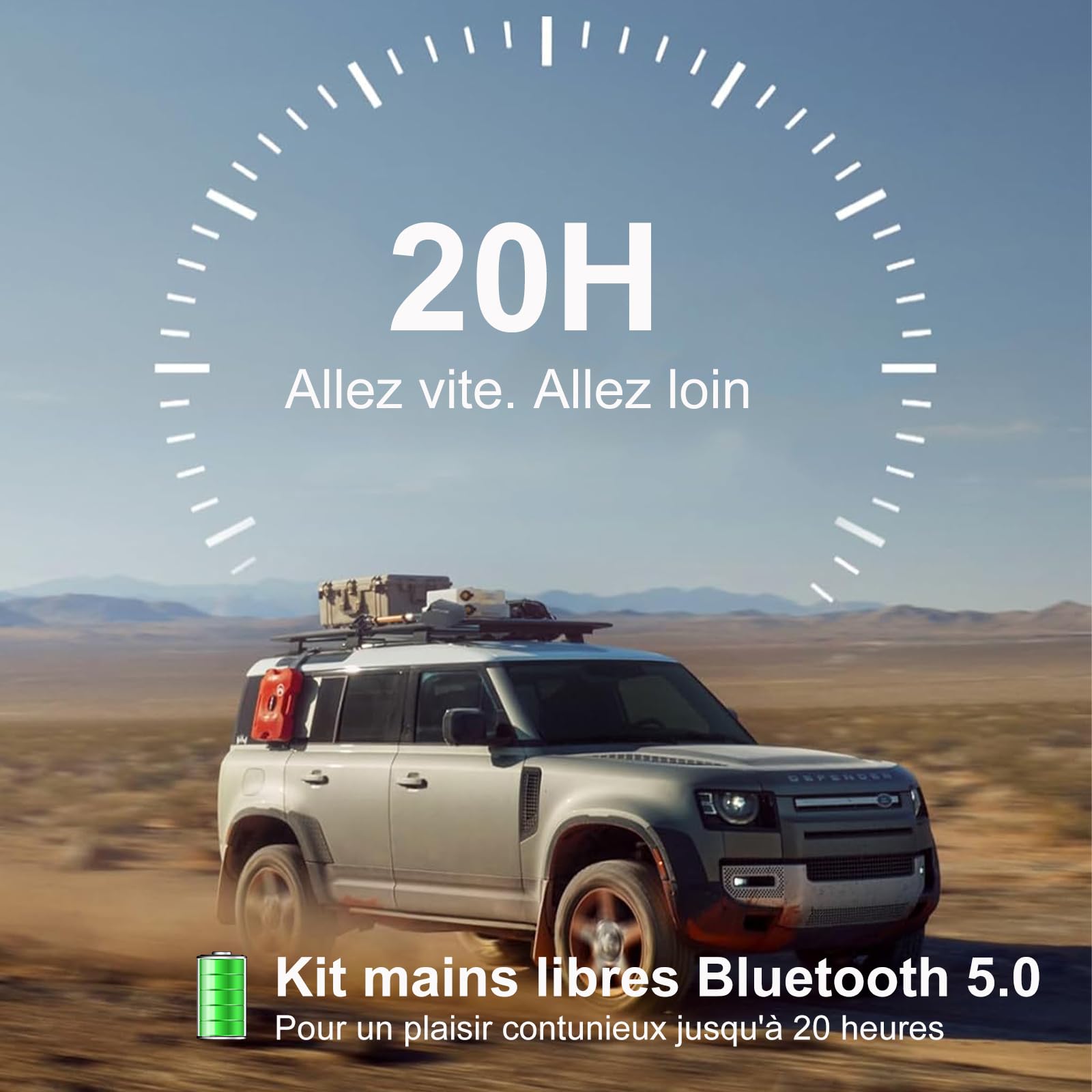 Kit Mains Libres pour Voiture Bluetooth 5.0, Haut-Parleur sans Fil Micro Intégré Support du GPS, Musique, Réduction de Bruit,Supporte Siri/Google Assistant, Connexion de 2 Téléphones Simultanément