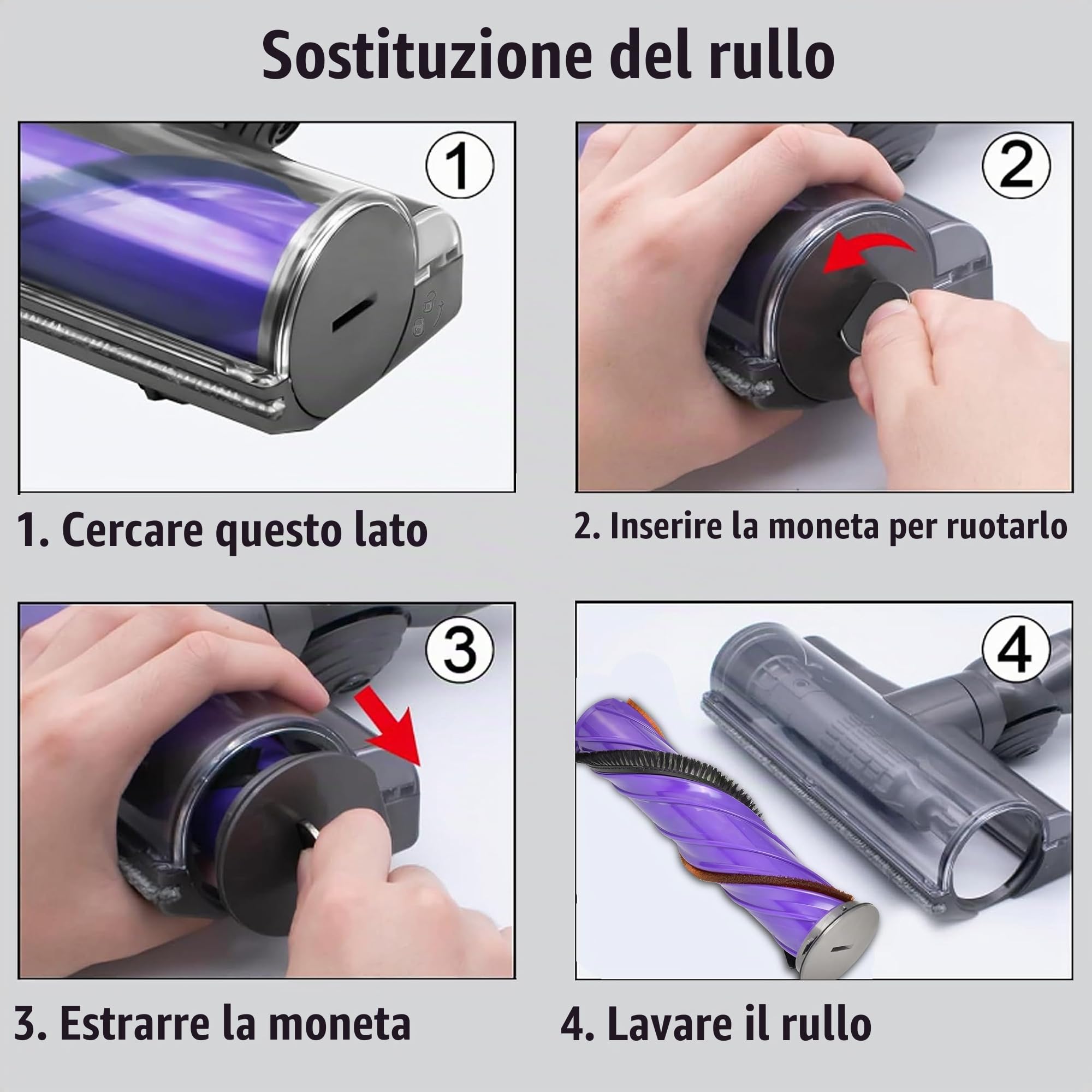 Spazzola di Ricambio compatibile per Dyson V6 DC62 DC58 DC59 Rullo adatto per Tappeti e Pavimenti Duri, Facile Rimozione Peli e Capelli