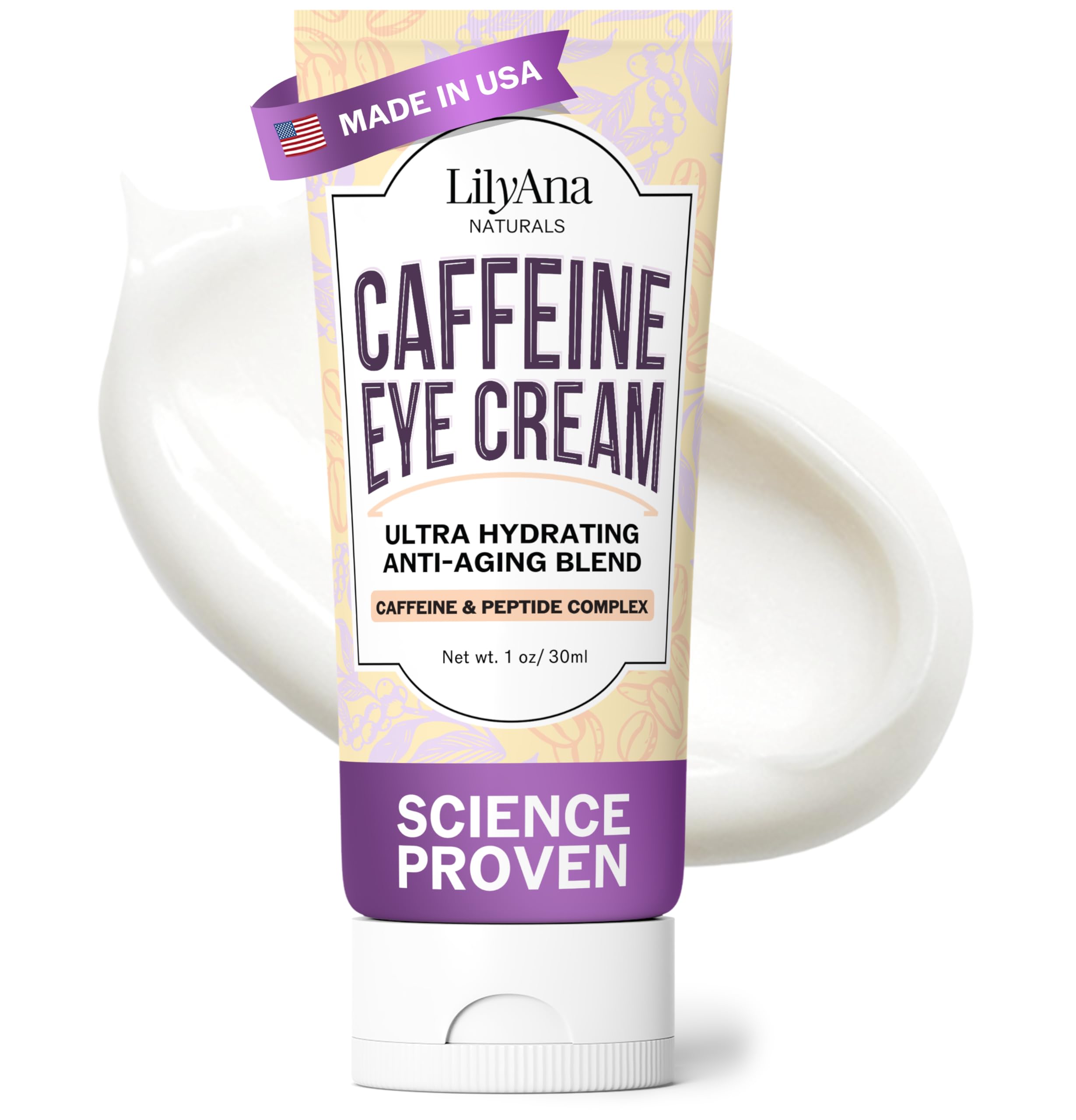 Caffeine Eye Cream with Peptides for Dark Circles, Puffiness, Fine Lines and Wrinkles 1.0 oz