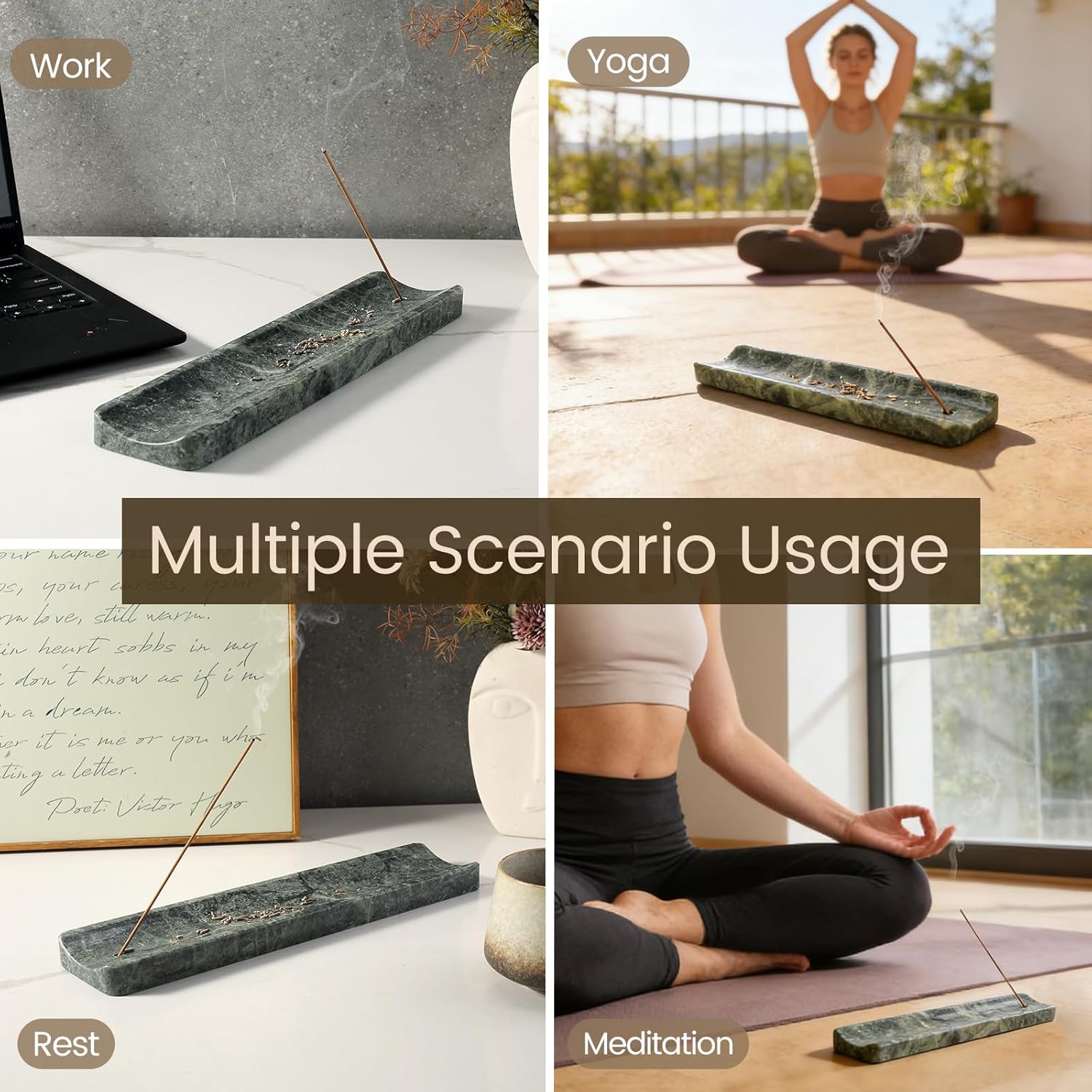 Koville Marble Incense Holder, Incense Holder for Sticks, Incense Sticks Holder Ash Catcher for Meditation Yoga SPA, Natural Stone Incense Burner, Home Table Decor (Verde Alpi)