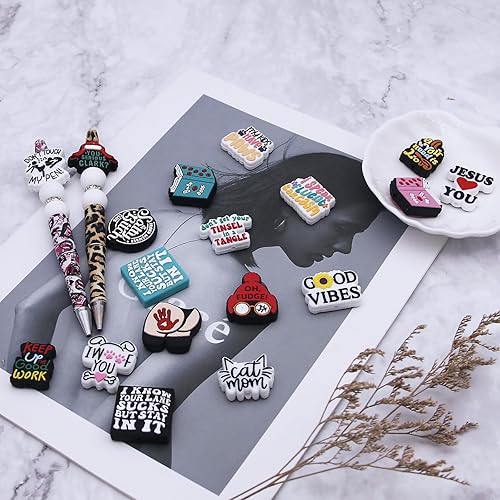 Miniatura 4 de APCGSM 18 cuentas focales de silicona para bolígrafos, palabras divertidas, cuentas de silicona para hacer llaveros, cuentas de silicona de