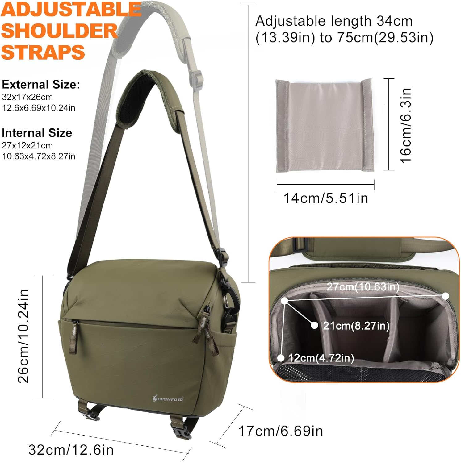 Besnfoto Camera Bag Crossbody Waterproof Sling Purse Case Small Photography Shoulder Messenger Bag Backpack with Tripod Holder for DSLR SLR Mirrorless Camera