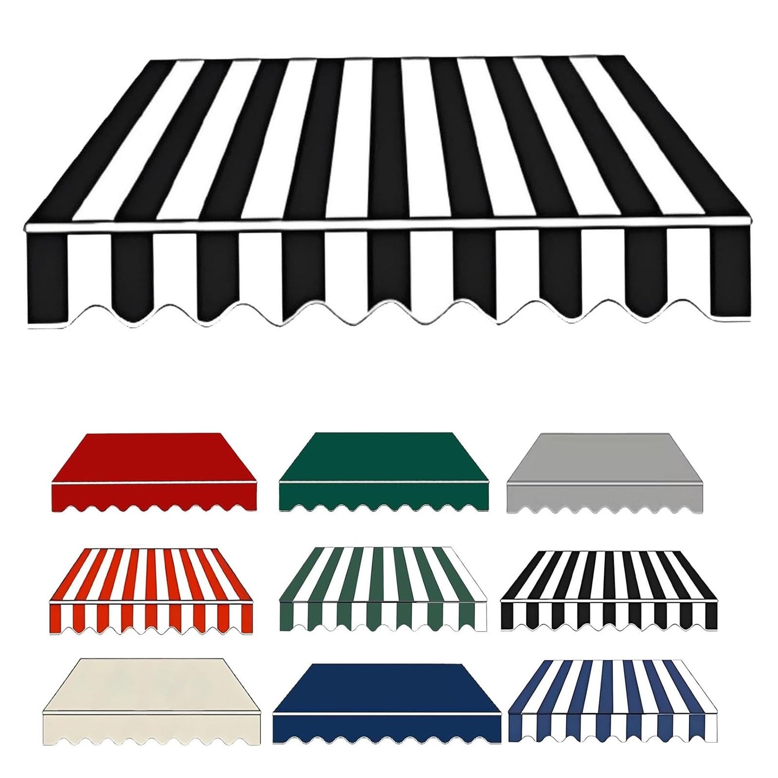 2.0m 2.5m 3.0m 3.6m 4m 5m Durabla Garden Awning Replacement Fabric Top Cover Front Valance, Window Awning Cover Waterproof, Awning Fabric Replacement(Black white,360x300cm)