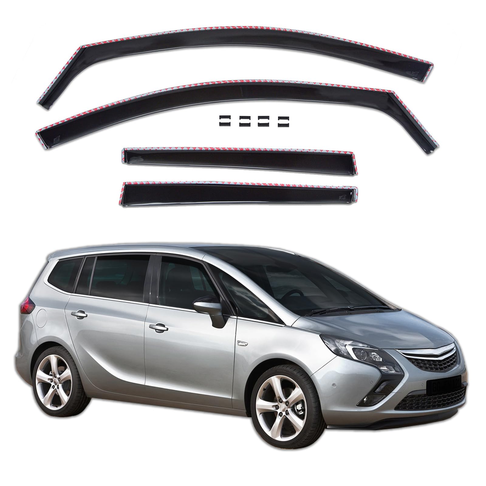 J&J AUTOMOTIVE GP Windabweiser passend für Opel Zafira C 5-Türer 2011-2019 4tlg, Vorne und Hinten Regenabweiser Passform Getönt Schwarz