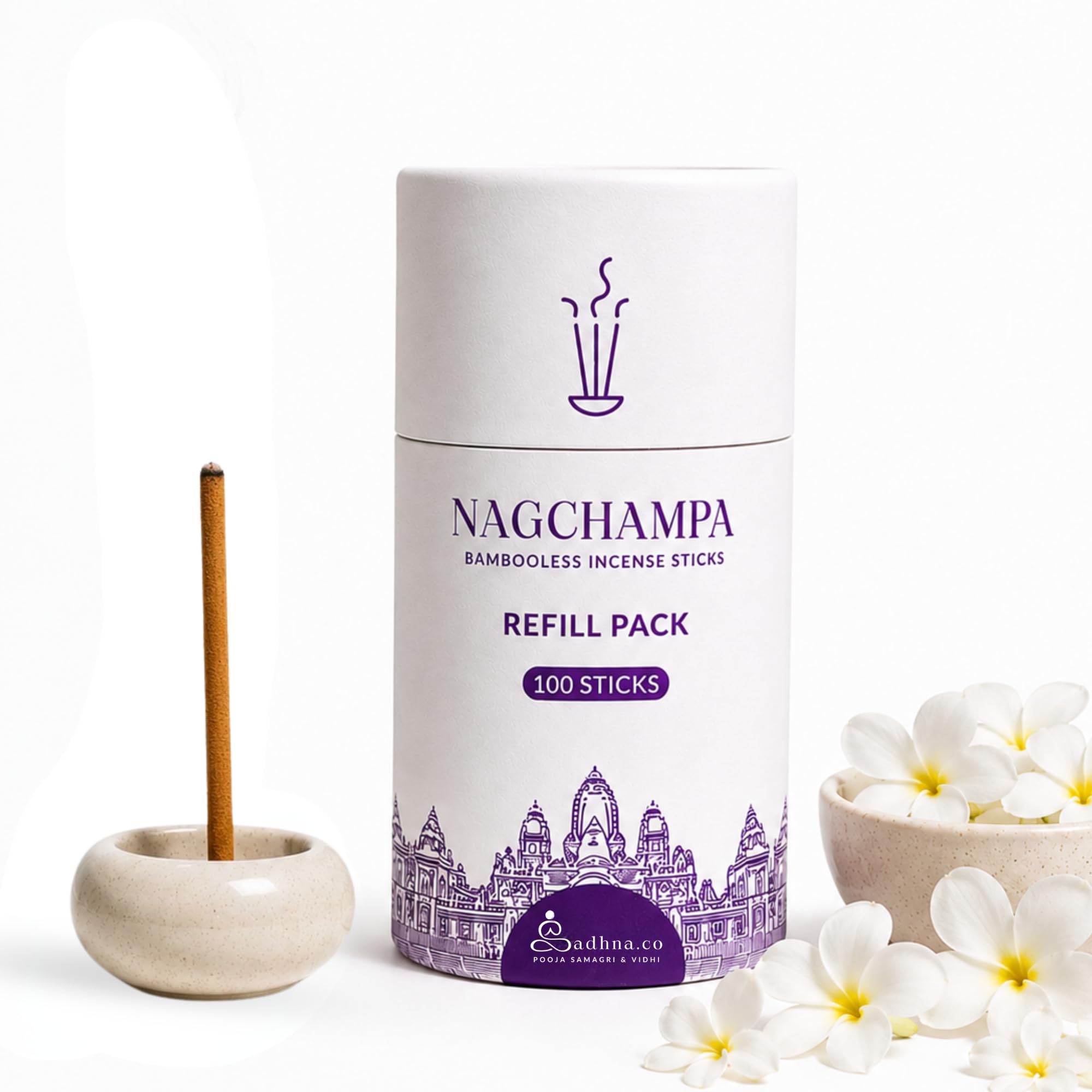 Sadhna.co Nagchampa Refill Pack -100 Bambooless Incense Sticks | Natural Agarbatti for Pooja, Meditation & Relaxation | Long-Lasting Fragrance (Nagchampa)