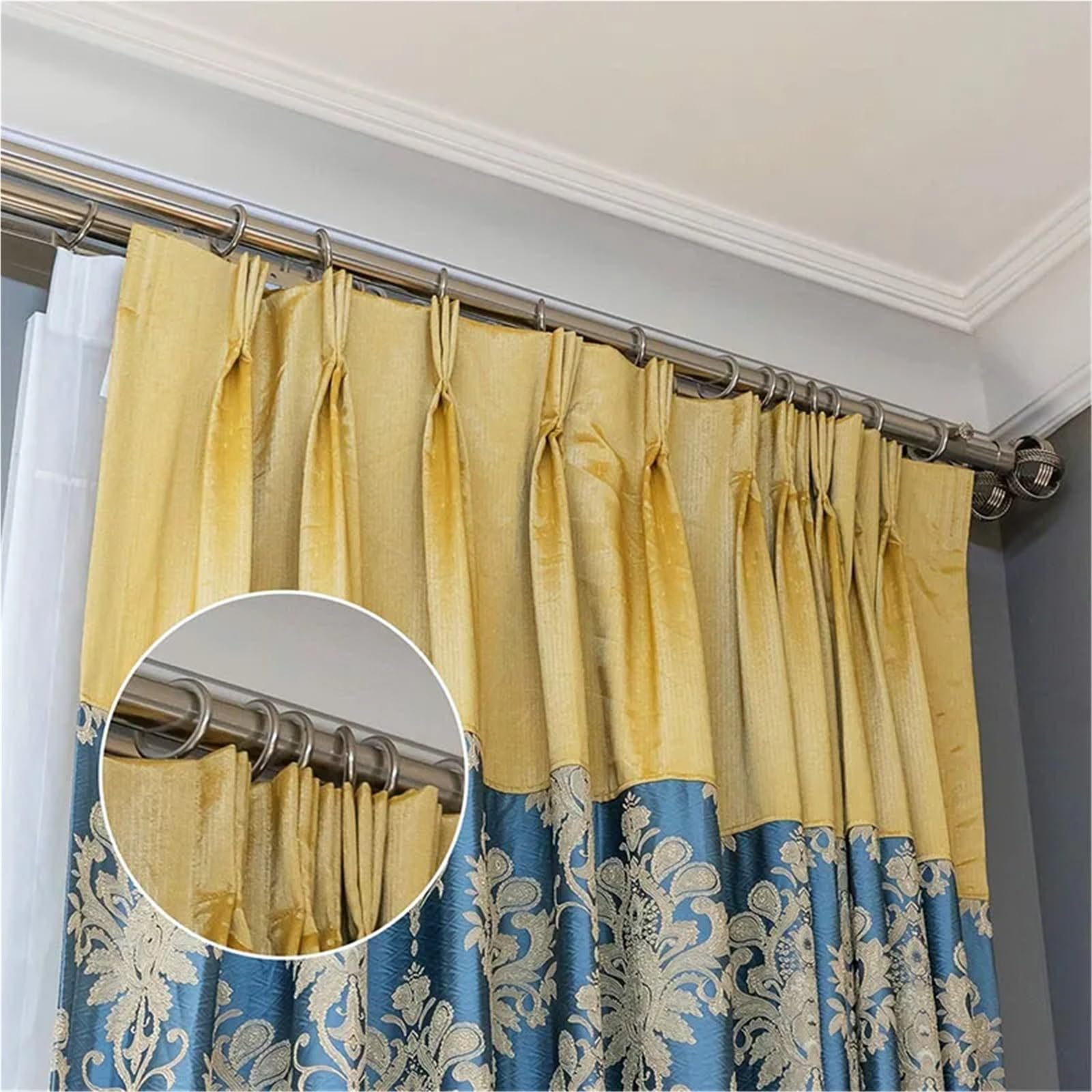 Anneaux de rideaux, Anneaux de rideau 90 pièces, anneaux suspension draperie en métal avec crochets à épingles(SizeA)