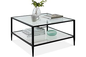 Best Choice Products Square Glass Coffee Table with Display Case