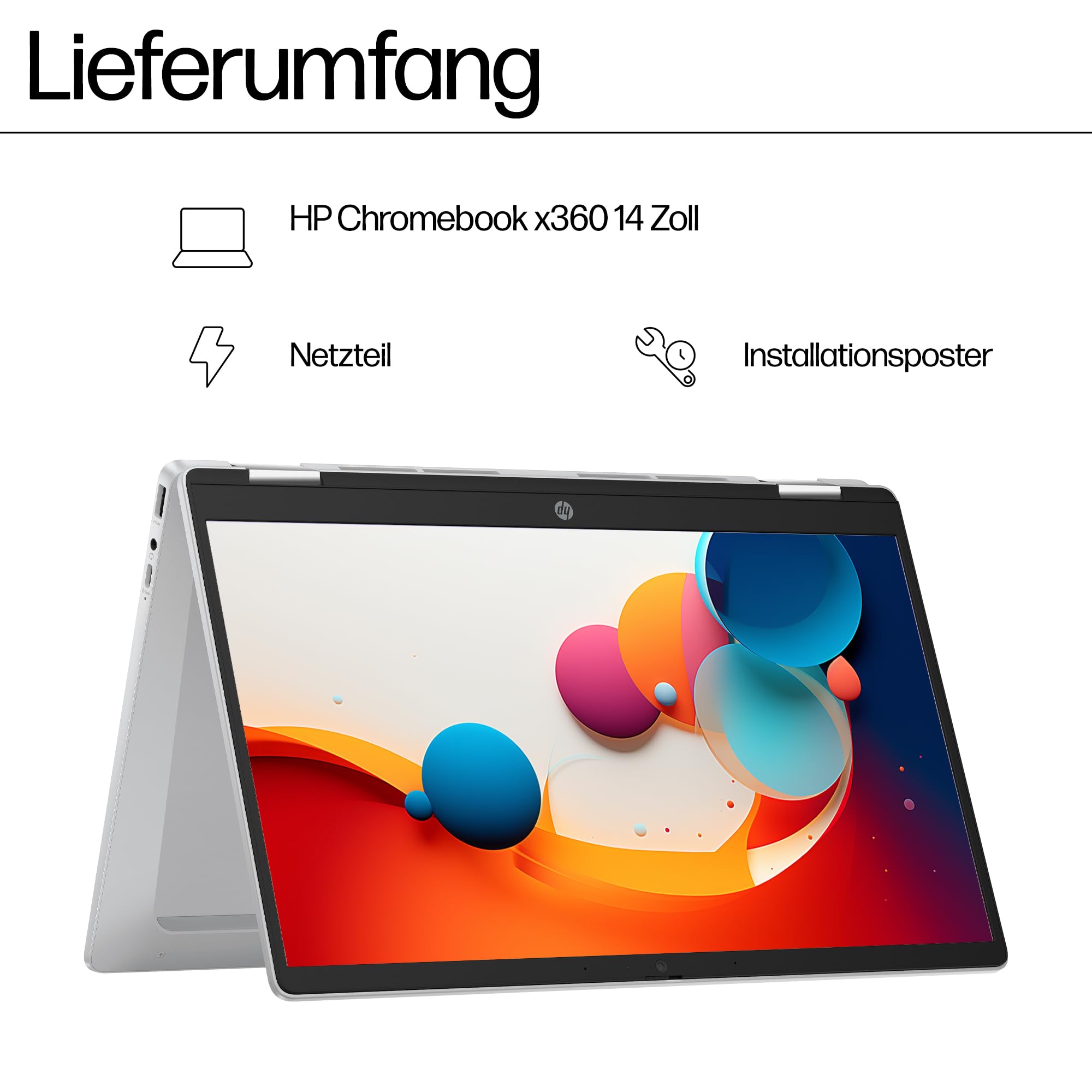 HP Chromebook x360 14" HD Touchscreen Intel N100 4GB RAM 128GB ChromeOS QWERTZ Silber