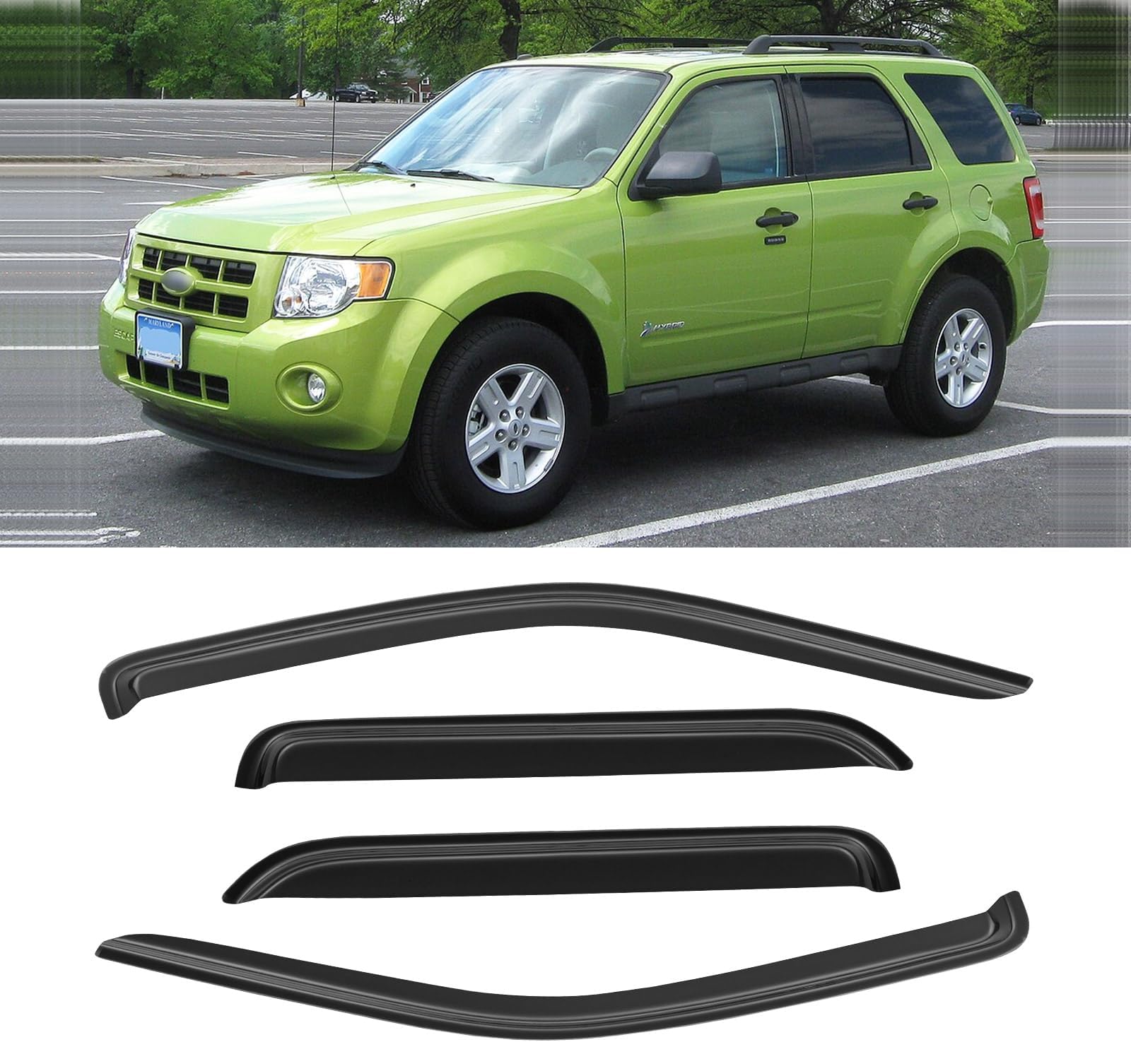 Window Rain Guards for 2001-2012 Ford Escape & 2008-2012 Mazda Tribute, Window Visor Vent Shade Wind Deflector Shield Protector Sun for 2005-2011 Mercury Mainer, Outside-Mount, 4 Pieces