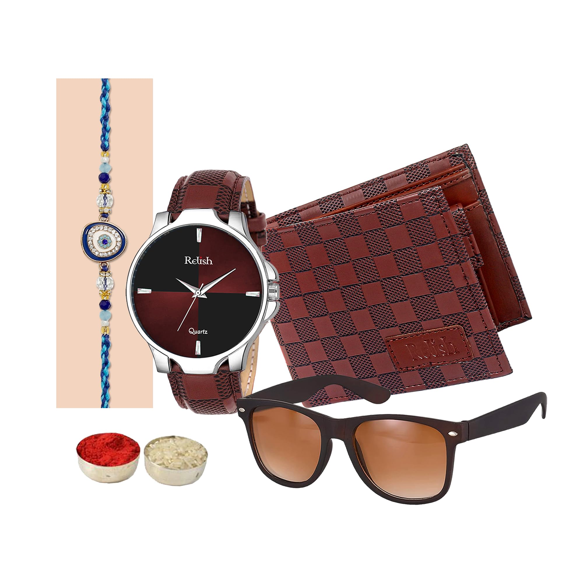 Relish Raksha Bandhan Gift for Brother Watch & Sunglasses, Wallet, Rakhi, Roli, Chawal | Rakhi Combo for Brother (B0C5M3T1YV) Amazon Price History, Amazon Price Tracker