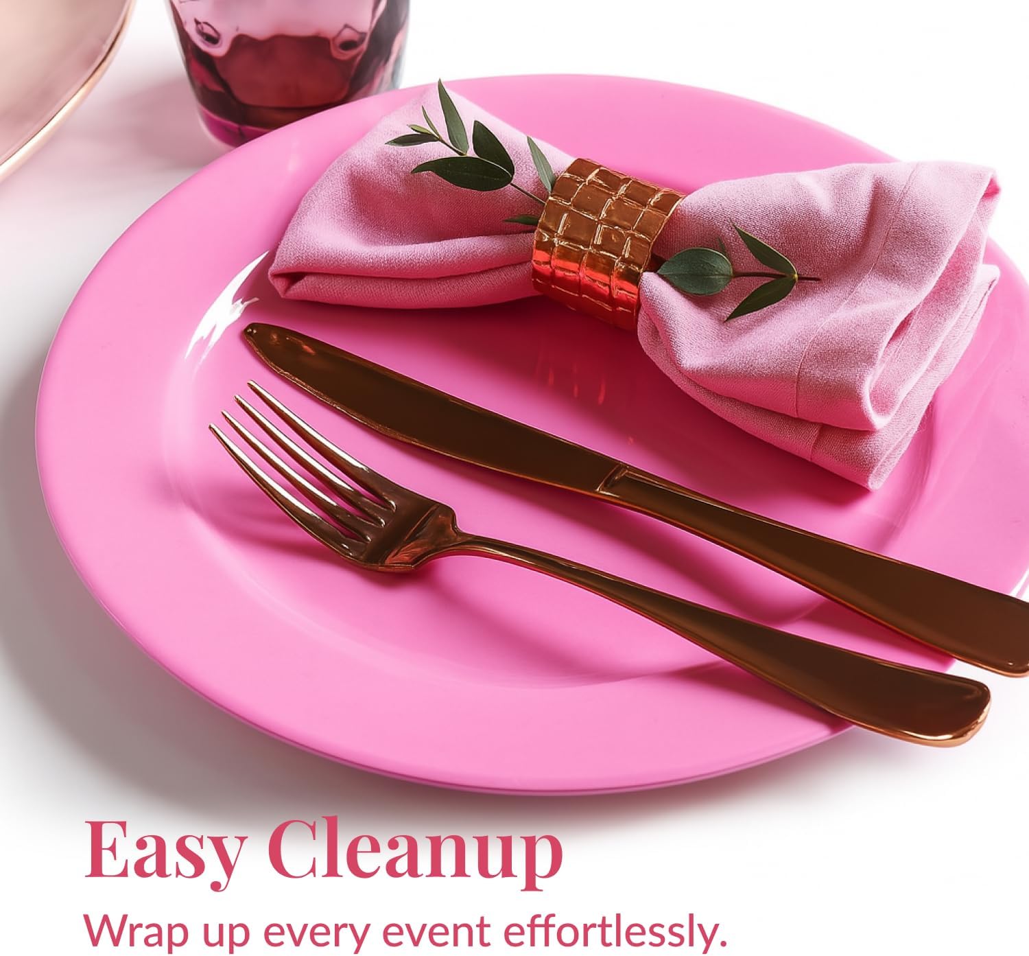 Prestee 50-pc Pink Plastic Plates - 25 Plastic Dinner Plate (10") + 25 Salad Small Plate (7") - Disposable Plate, Tea Party, Pink Party, Easter, Baby Shower Plates - Image 6