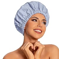 Vista 19 de Gorro de ducha reutilizable para mujer, grande, impermeable, lavable, banda elástica, sombrero de baño para cabello largo, trenzas (verde)