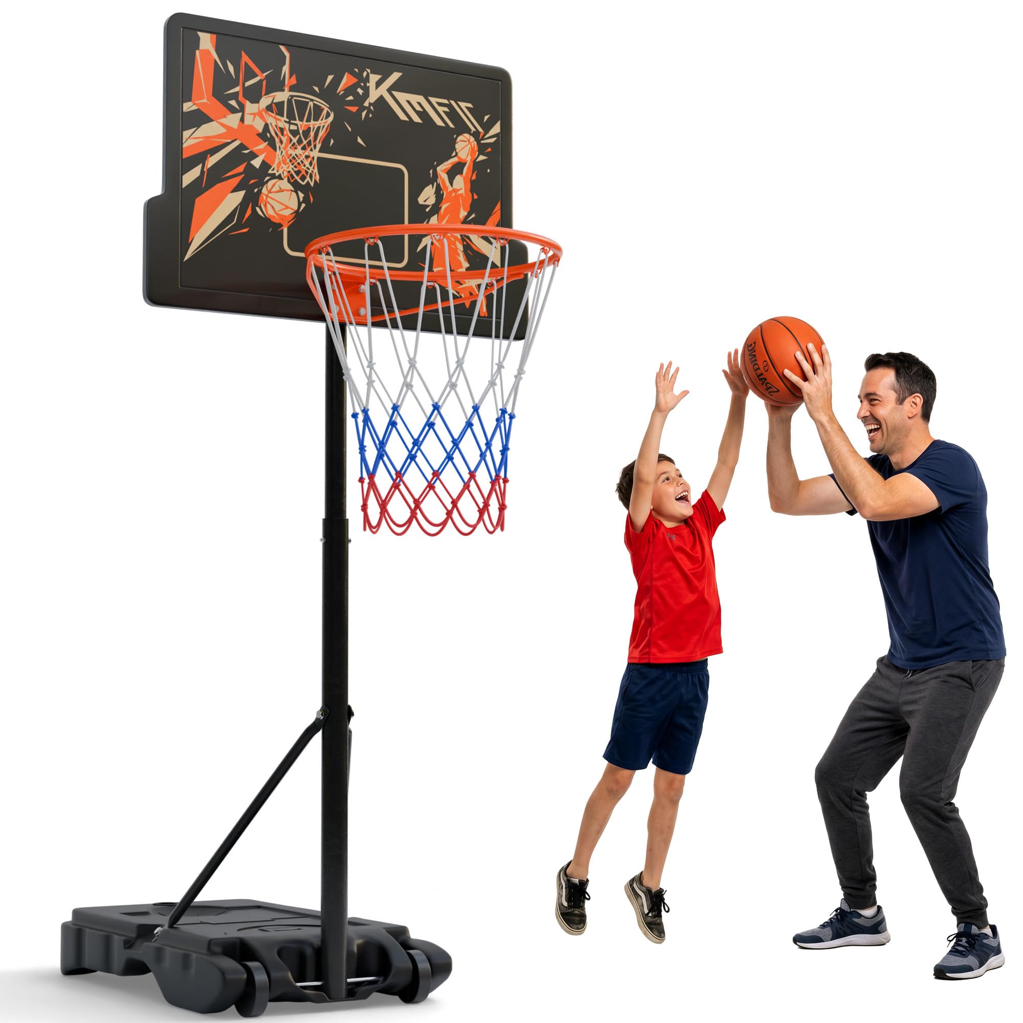 KM-Fit Basketballkorb Outdoor höhenverstellbar 110–210 cm mobiler Basketball Korb mit Rollen & Ballablage inkl. 2 Netze