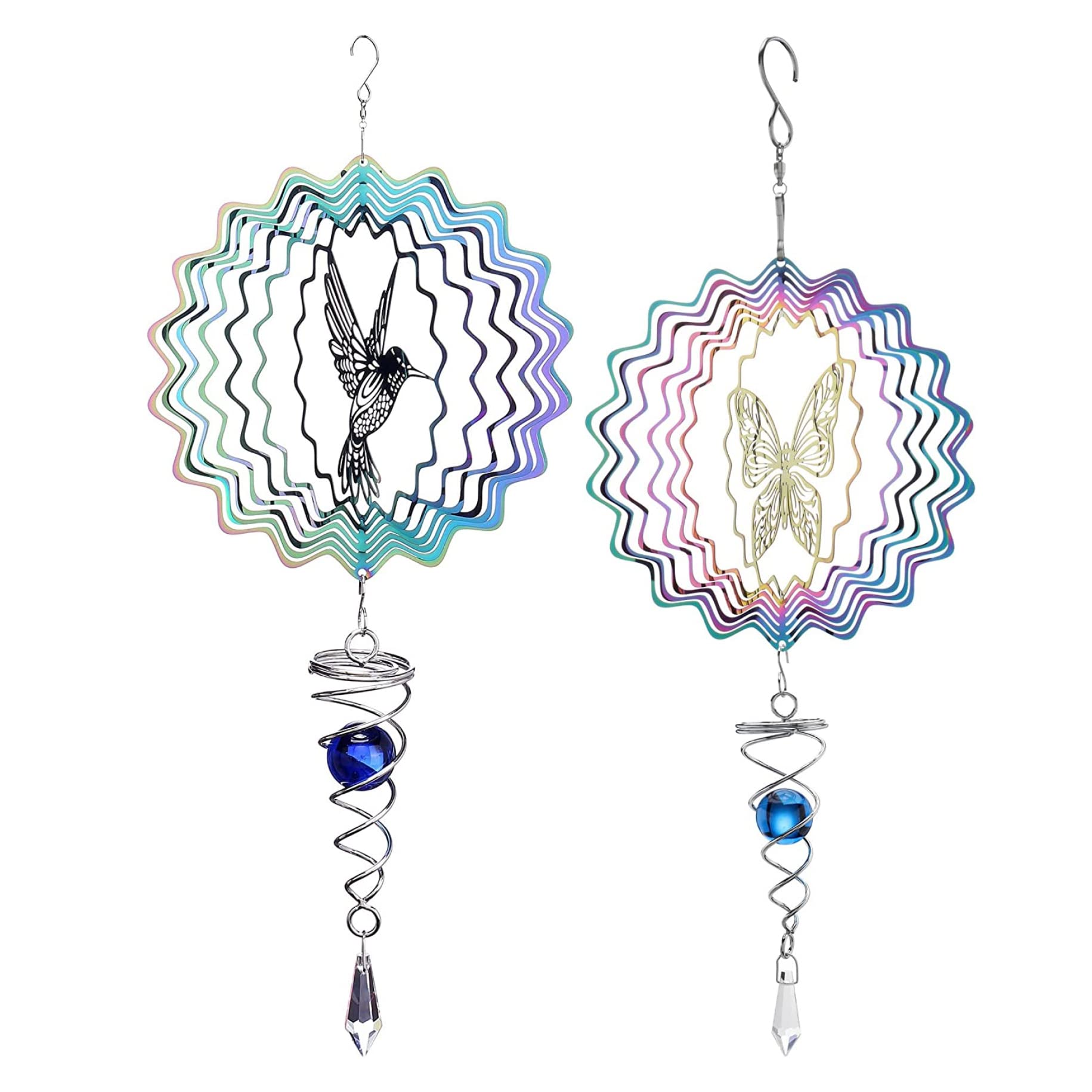 Giradores de Viento de 6 Pulgadas para hilanderos de Viento Colgantes de jardín Metal Chimes 3D con Cola Espiral de Bola para decoración de Arte de jardín al Aire Libre colibrí.