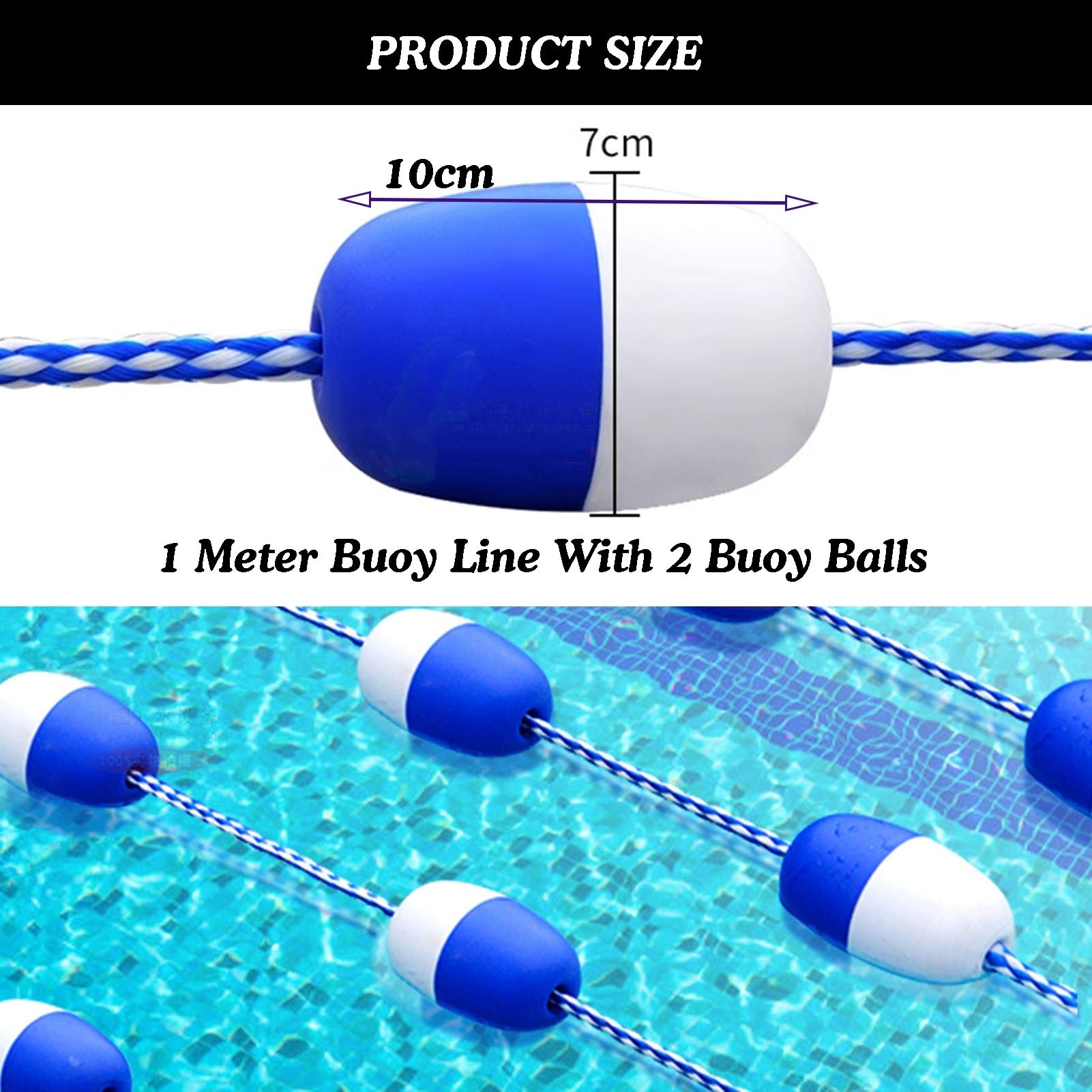 Ber flotante de seguridad para piscina, accesorios de boya azul y blanco, visibilidad óptima con 2 ganchos premontados (1 m) y fácil de instalar