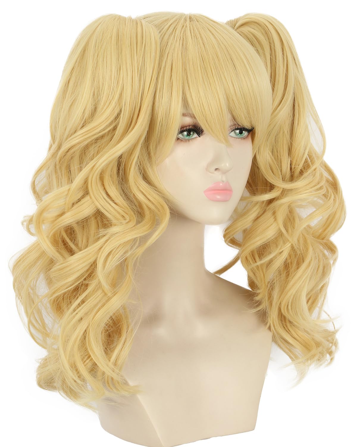 Yuehong Women Long Curly Blonde Double Ponytail Clip Wig Anime Cosplay Costume Hair Heat Resistant Synthetic Fibers Soft Durable Breathable Wig - Image 3