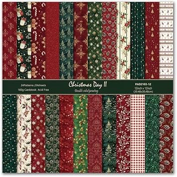 Christmas Scrapbook Paper Pad 1212,24 Sheets Frame Material Paper,Double-Sided Colorful Patterned Scrapbooking Papers Pad for Holiday Cardmaking DIY Origami Decorative Craft Papers.