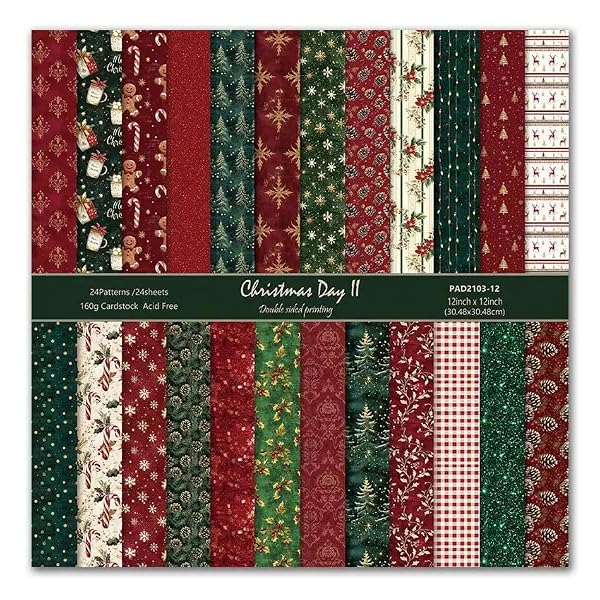Christmas Scrapbook Paper Pad 12×12,24 Sheets Frame Material Paper,Double-Sided Colorful Patterned Scrapbooking Papers Pad for Holiday Cardmaking DIY Origami Decorative Craft Papers. by iKammo - Used condition - US$12.93