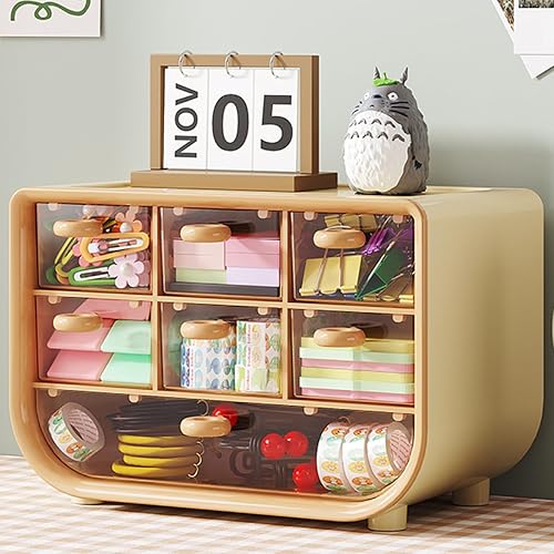 Miniatura 3 de Organizador multifuncional de escritorio, papelería cosmética organizador de gran capacidad, caja transparente de joyería amarillo-marrón LCC539-03